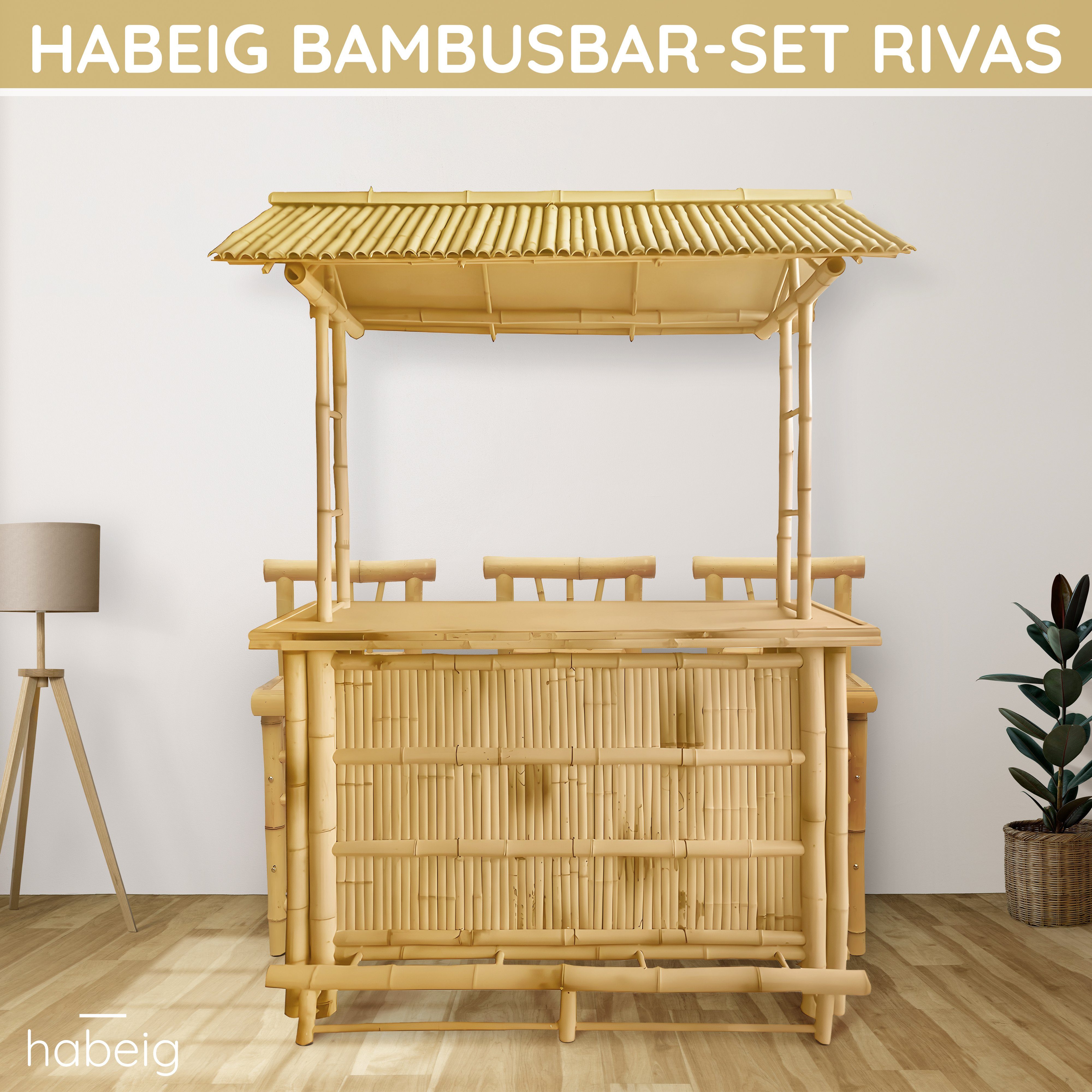 habeig Gartenbar-Set 4tlg. Bar Rivas Bambus Theke Tresen Barhocker Bambusba günstig online kaufen