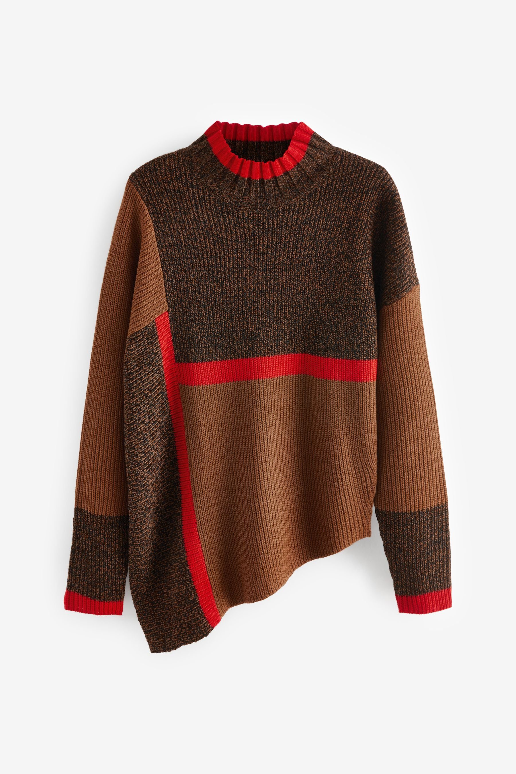 Next Strickpullover Pullover mit asymmetrischem Saum in Blockfarben (1-tlg) Rust Brown