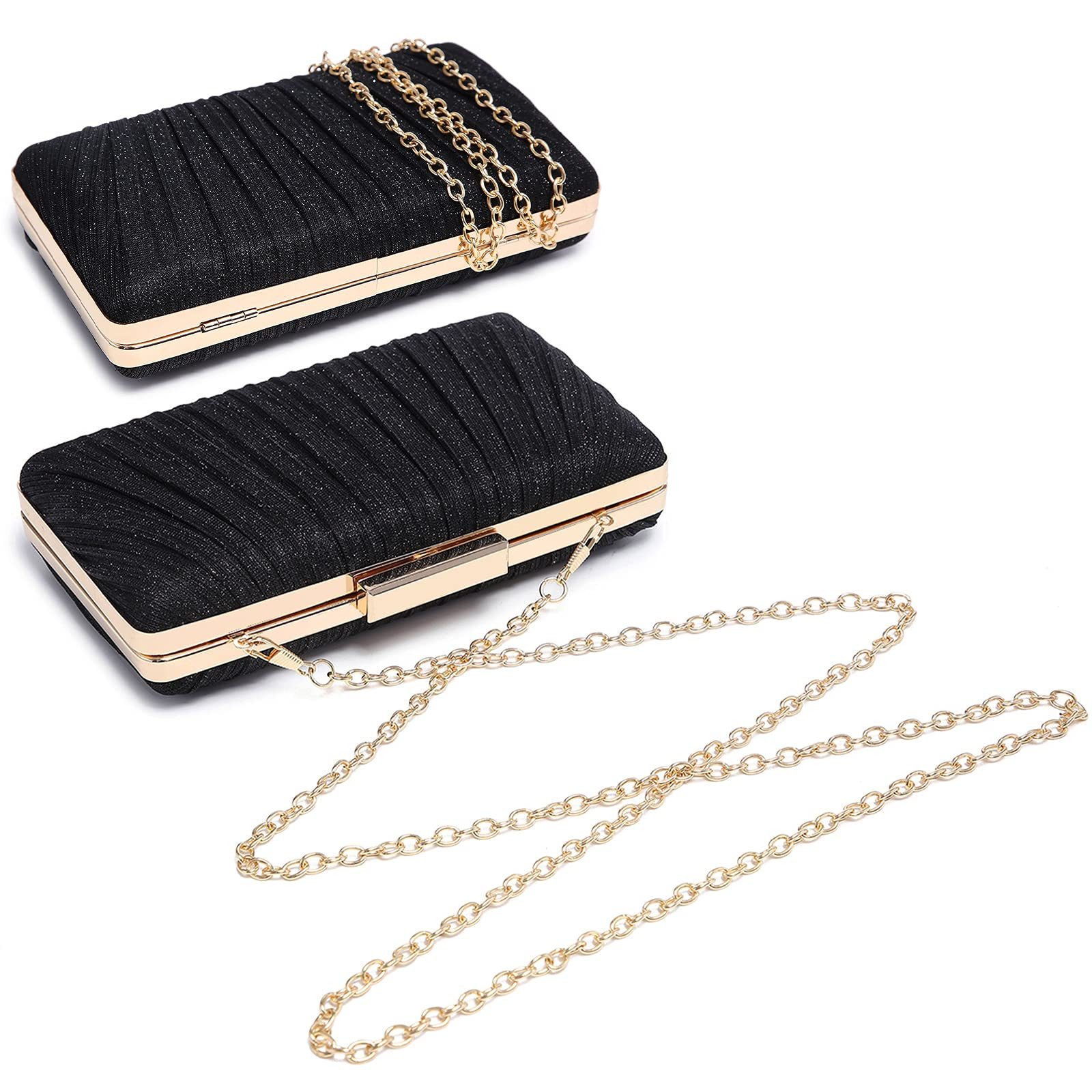 nsihing Abendtasche Damen-Falten-Abendtasche, funkelnde Clutch, mit abnehmbarem Kettenriemen, ideal für Hochzeiten, Partys und Bälle – Bild 2 von 5