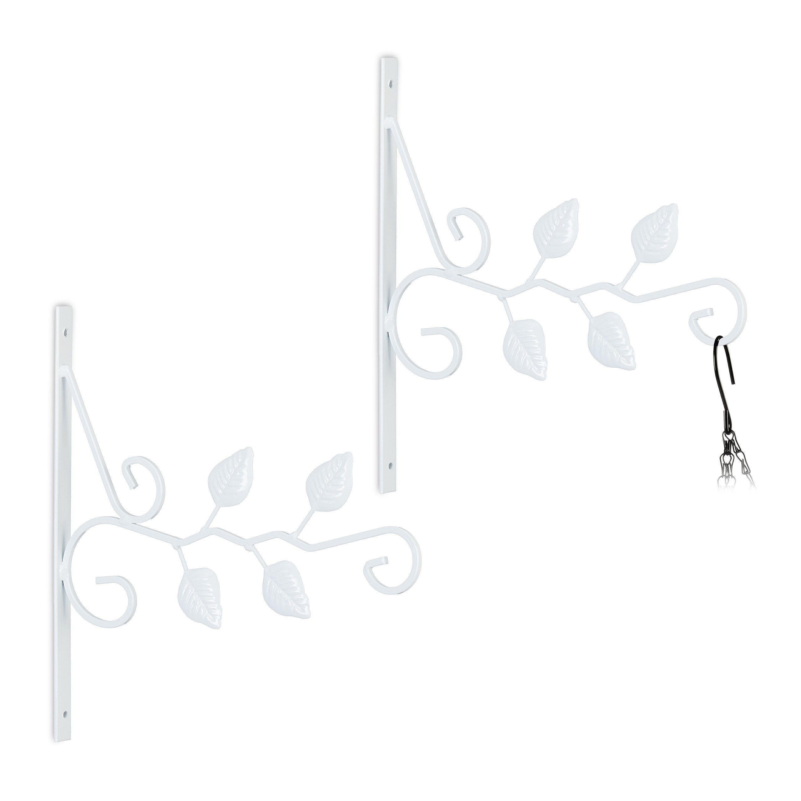 relaxdays Wandhaken Blumenampelhalterung 2er Set Blattmotiv