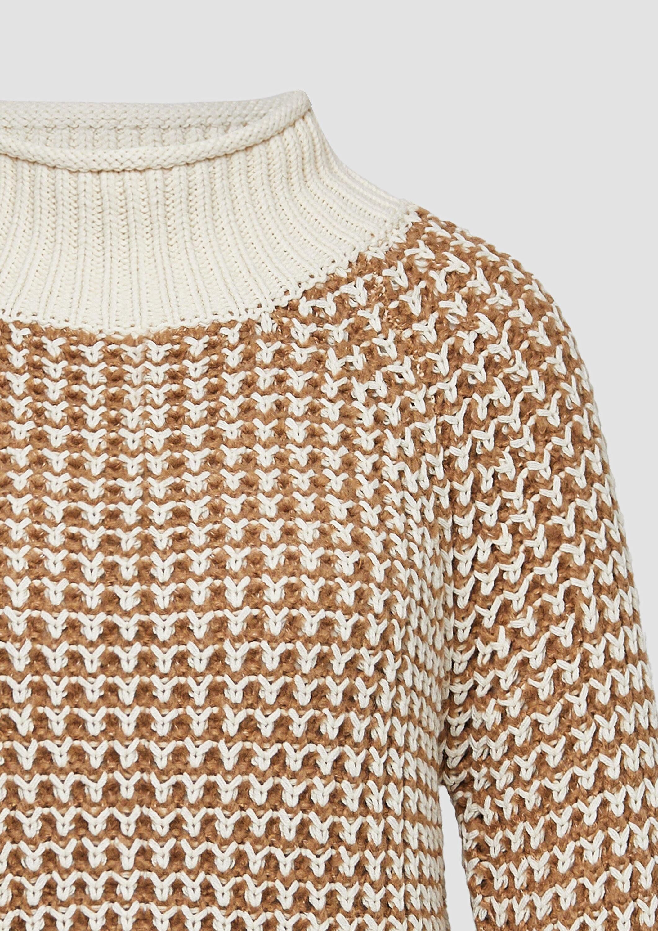 s.Oliver Longpullover Strickpullover Gemusterter Strickpullover mit Stehkragen im Relaxed Fit