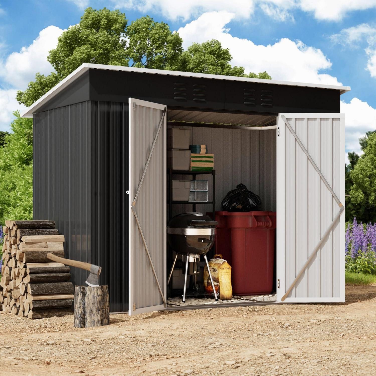 LuxusKollektion Gerätehaus Gartenhaus Pultdach 228x109cm Metall Schwarz