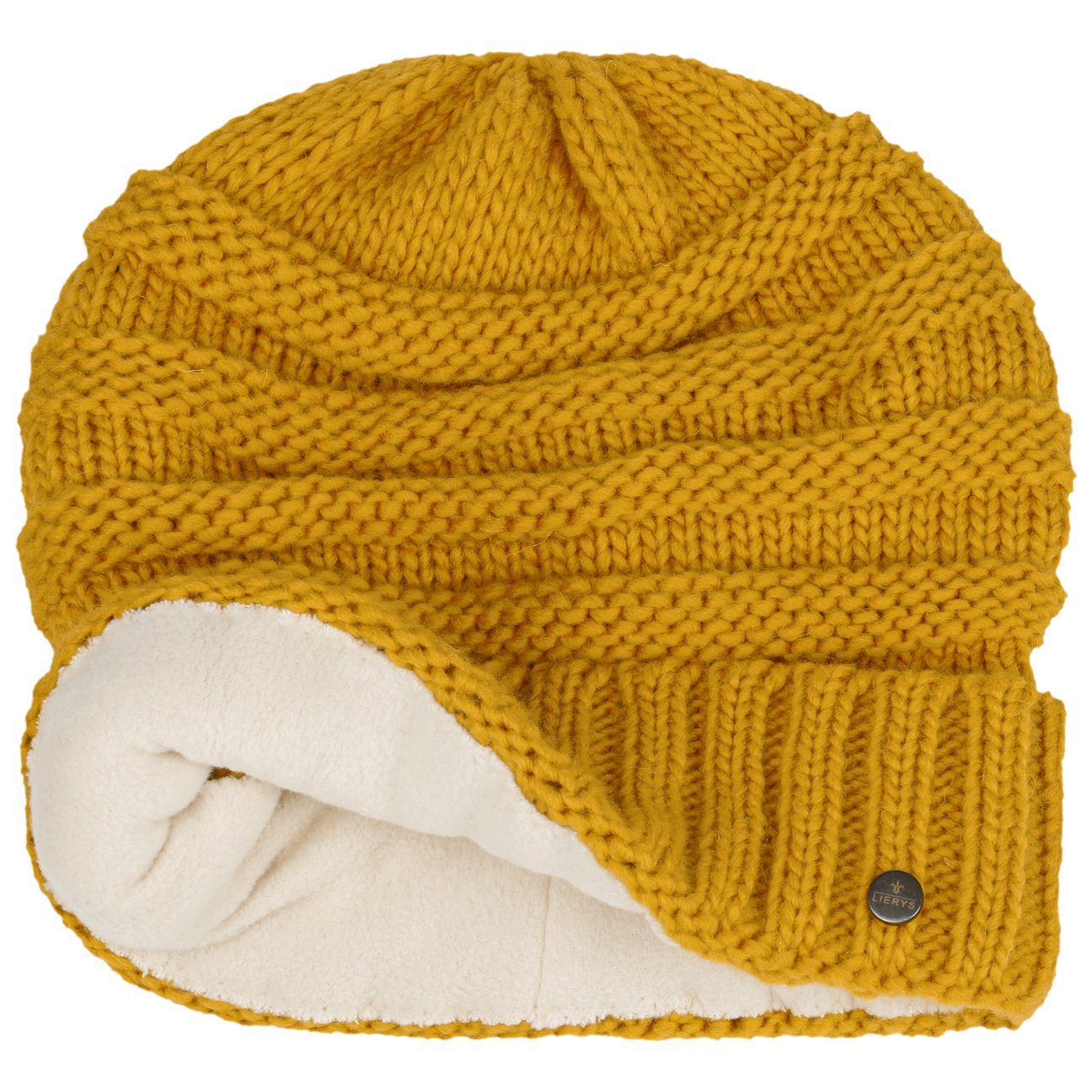 in senf Strickmütze Beanie mit (1-St) Made Futter, Lierys Germany