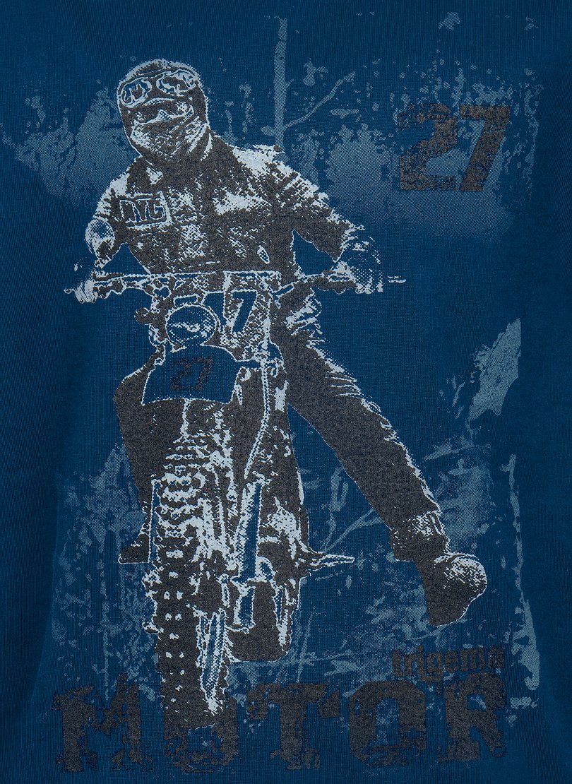 Trigema T-Shirt TRIGEMA Jungen T-Shirt mit coolem night-blue Motorrad-Motiv