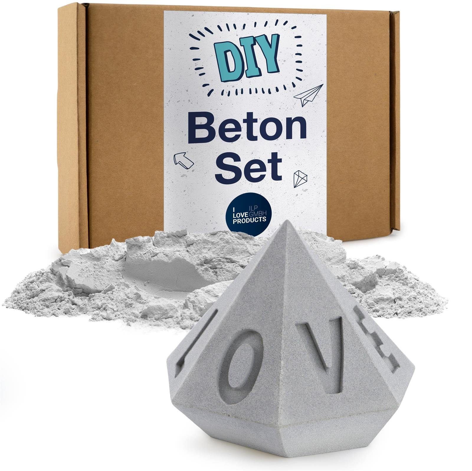 Geschenk - Komplettes ILP - Beton Dekoobjekt DIY Inkl. Beton Deko Gießform Bastel Beton Diamant, Set für