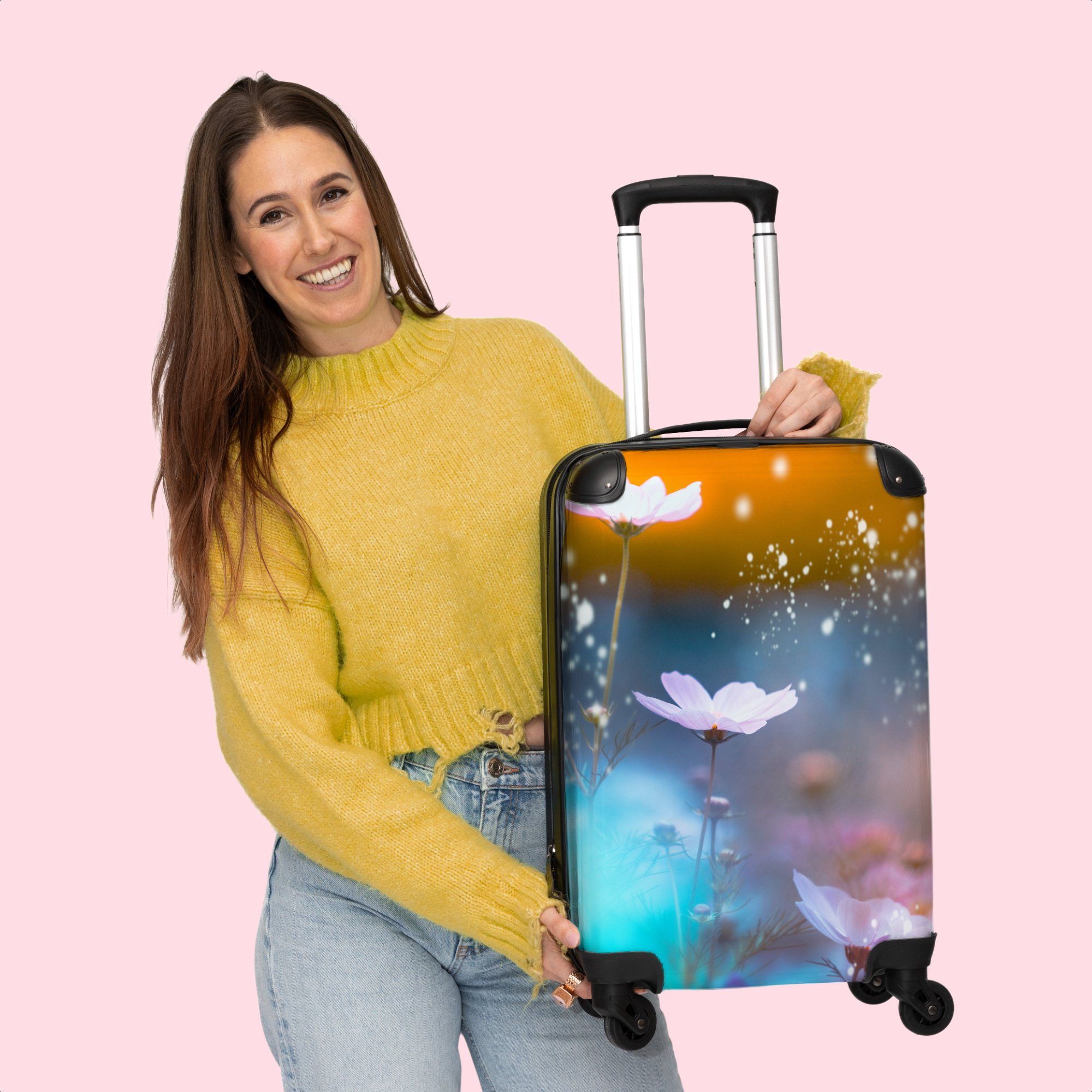 Frühling Botanisch, Abstrakt Kleine - Rollkoffer NoBoringSuitcases.com© - - Blumen 55x35x20cm Handgepäck Handgepäckkoffer mit Rollen Rollen, Rosa - Cabin Reisekoffer - 4 Trolley 4