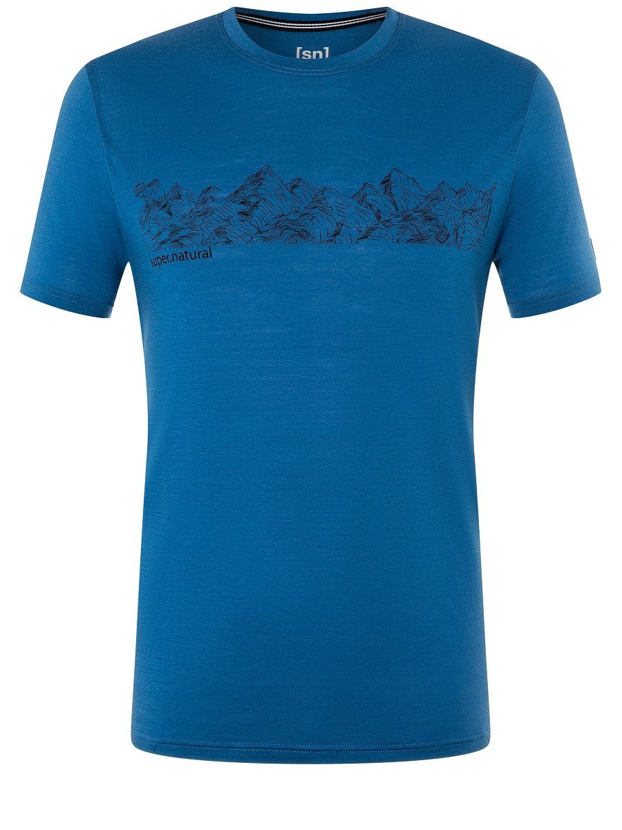 SUPER.NATURAL T-Shirt Merino T-Shirt alpiner TEE CONTOUR Black Print, Tide/Jet High Merino-Materialmix M