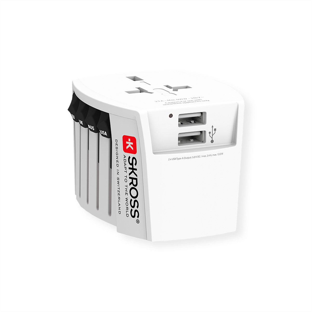 SKROSS MUV USB 2xA Universal 2-poliger Reiseadapter Stromadapter, Weltweit