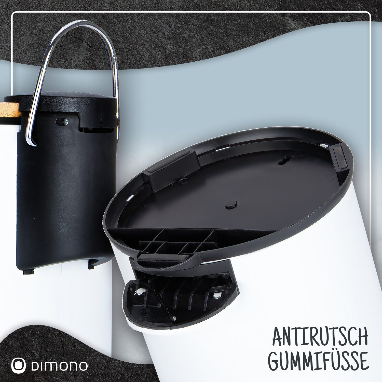 Dimono Mülleimer DIMONO Treteimer – 3L & 5L Kosmetikeimer für Bad, Zuhause & Büro, 3 und 5 Liter Tret-Eimer mit Bambus-Deckel – Bild 3 von 5