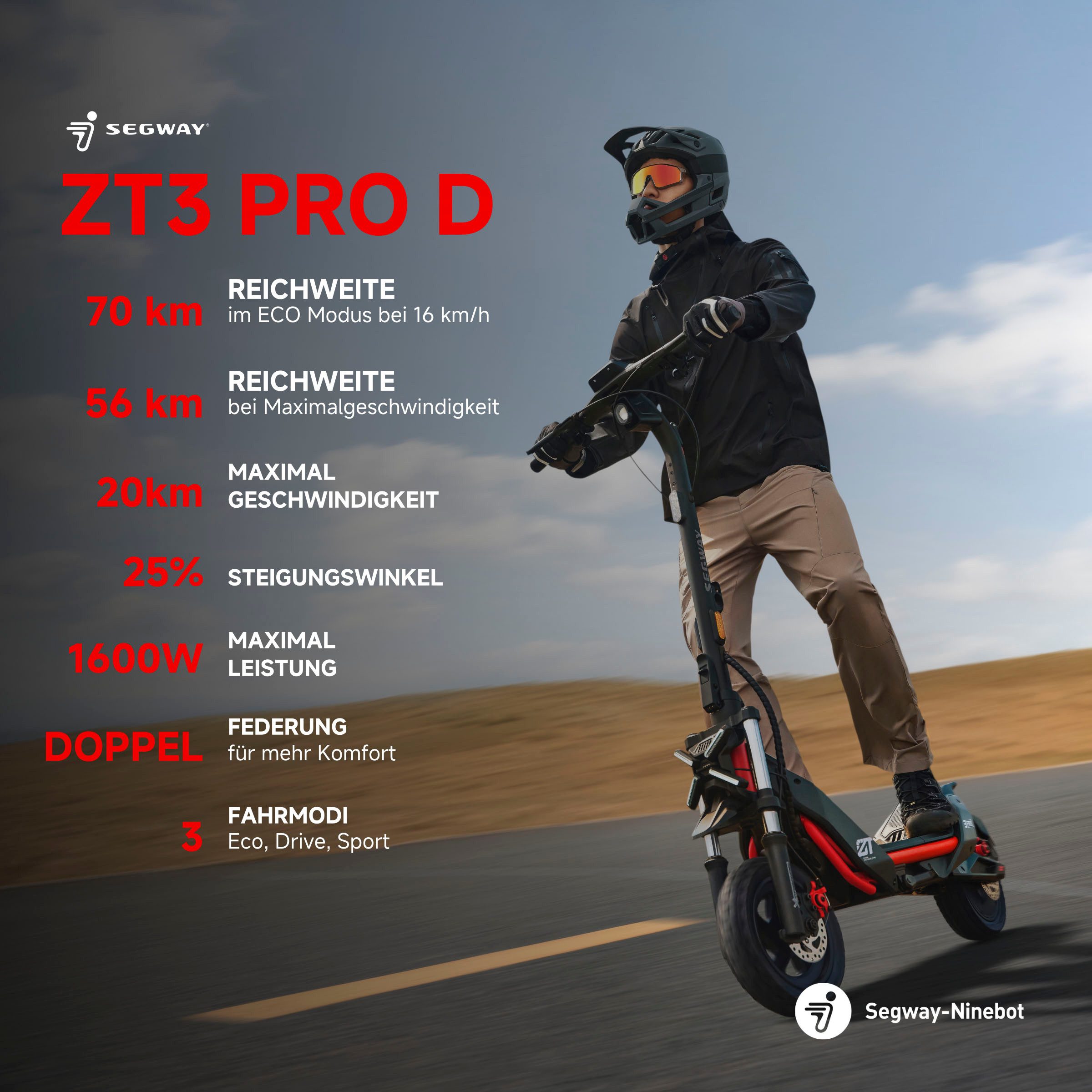 Segway E-Scooter Segway ZT3 Pro D, 20 km/h, (Vollfederung, 120kg Tragfähigkeit, 25% Steigung, Apple FindMy), Ninebot E-Scooter, mit Straßenzulassung, bis zu 70 km Reichweite