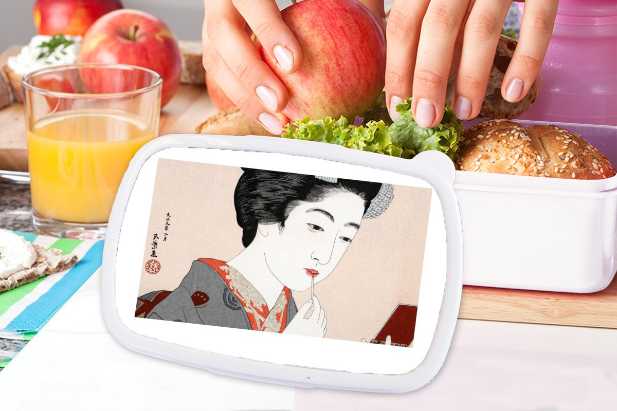 MuchoWow Lunchbox Frau - Make-up und Vintage, Erwachsene, weiß für und Mädchen Jungs Brotbox (2-tlg), Kinder - Japanisch - für Kunststoff, Brotdose