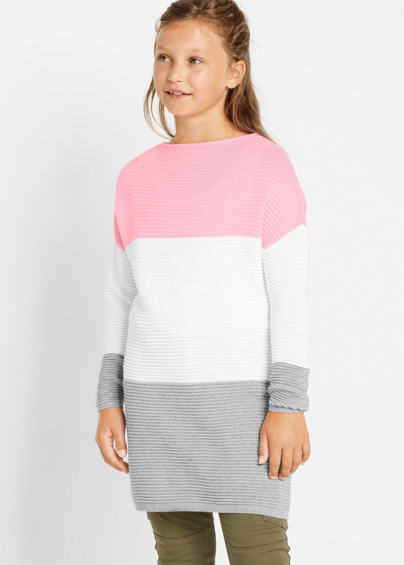 bonprix Longpullover für Mädchen, mit Blockstreifen, Regular Fit