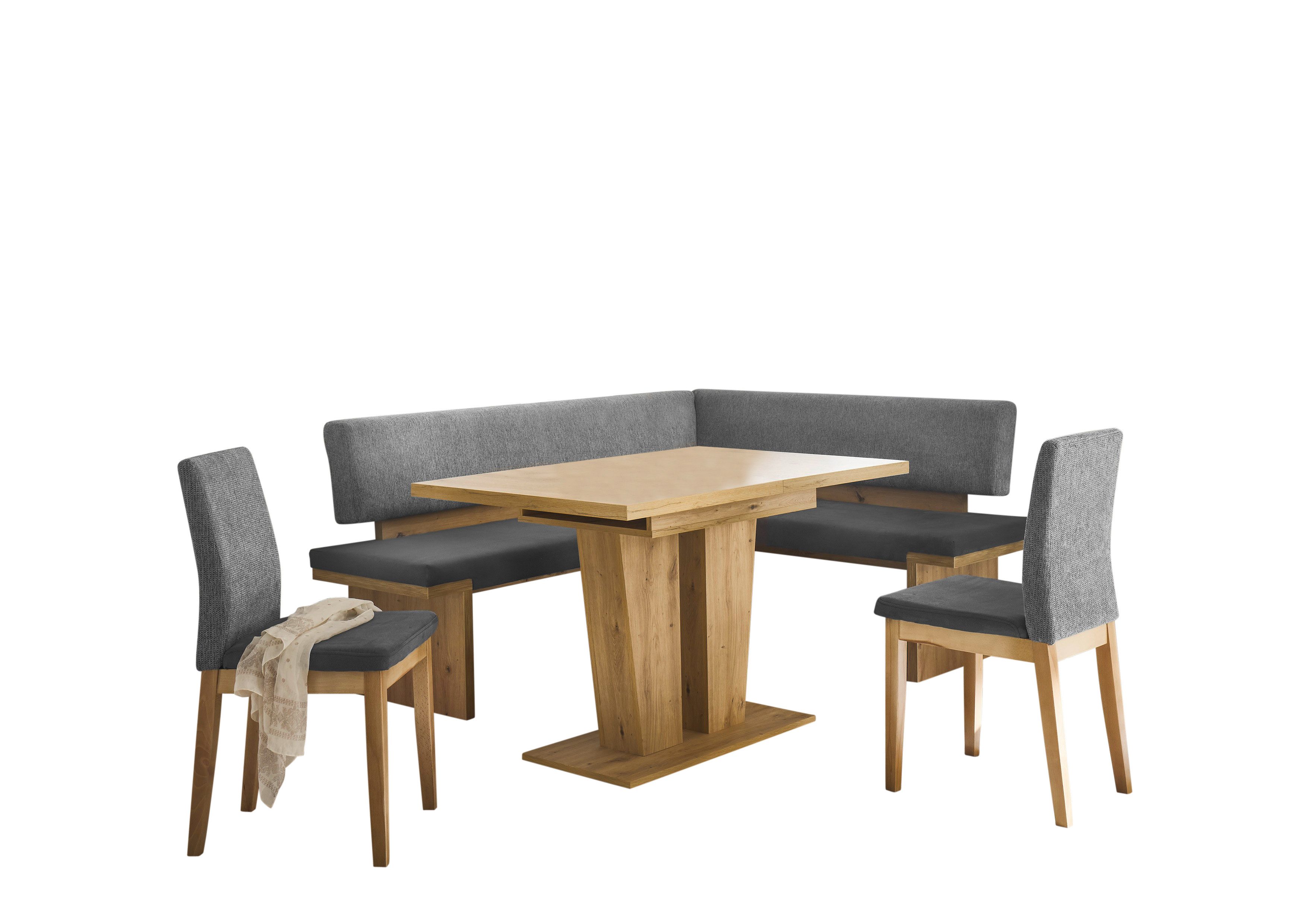 Stolebaenk Eckbankgruppe Manduria VEVEFA Links Artisan 197, (Eckbank Set, 1x Eckbank, 1x Tisch, 2x Stuhl), Rücken der Eckbank echt bezogen