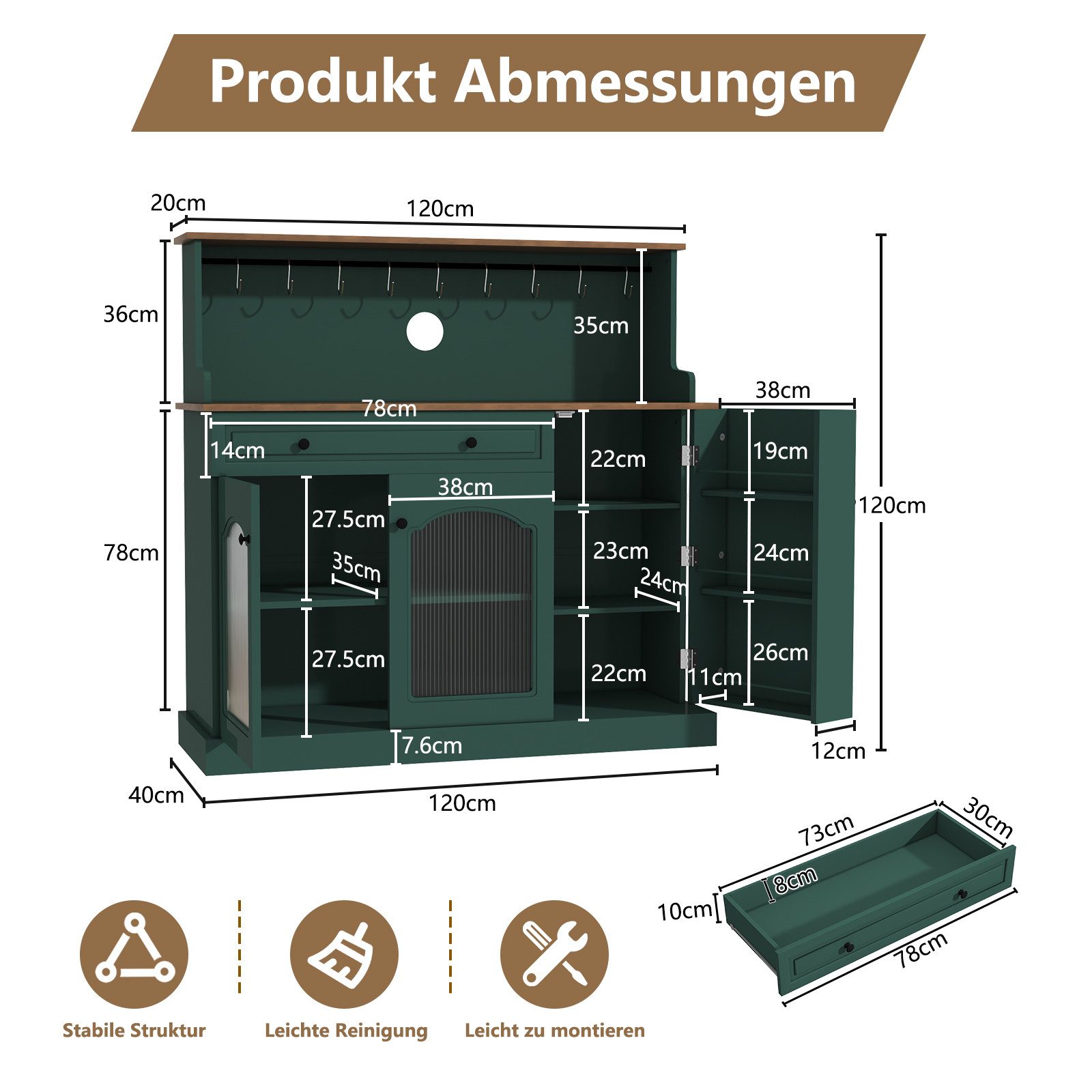 HOLTICO Sideboard Küchenschrank mit Arbeitsplatte, Küchenbuffet Buffetschrank (1 St), Weinschrank mit Schublade und Oberer Ablage