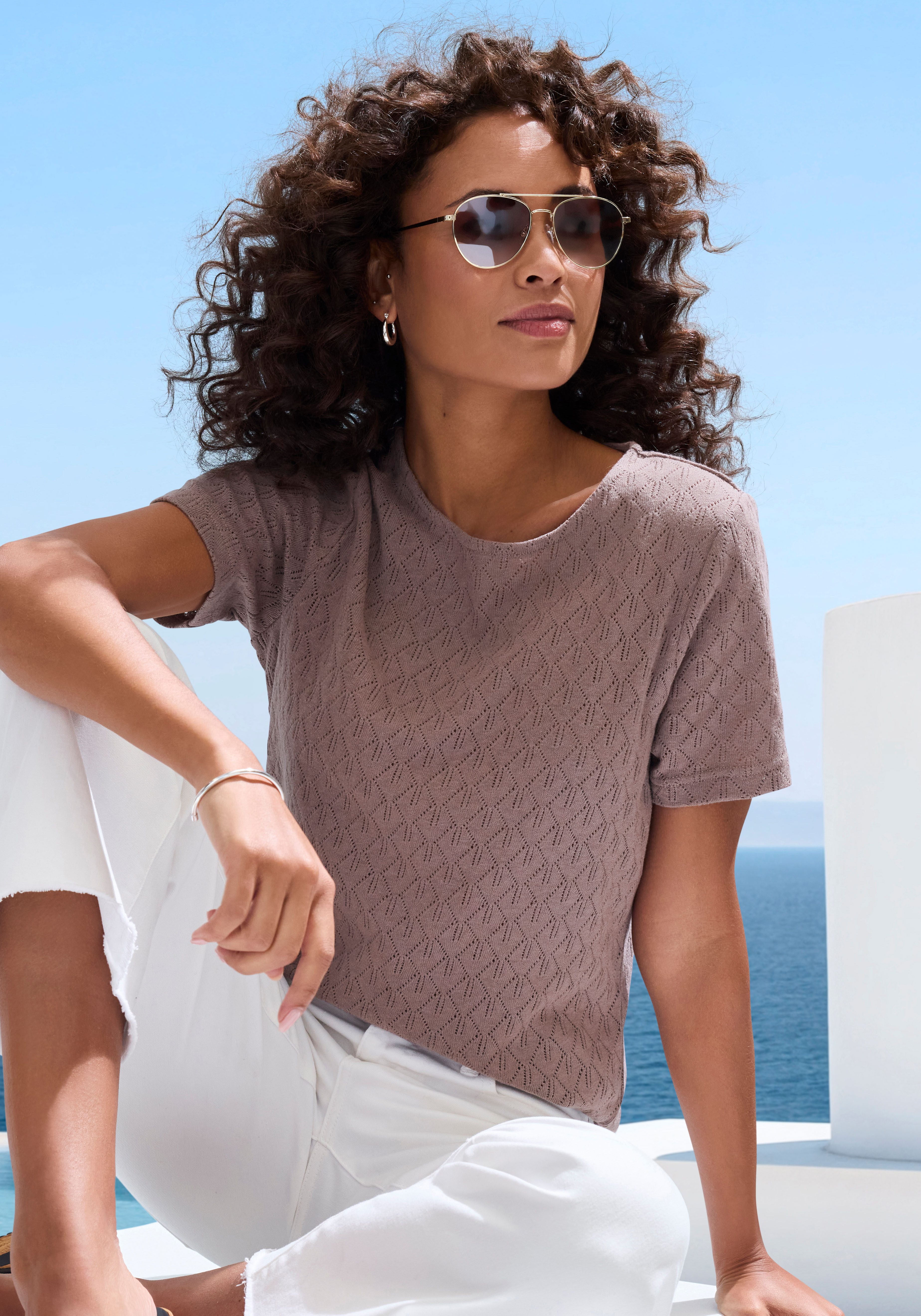Vivance Kurzarmshirt mit sommerlichem Ajour-Muster (2er-Pack) aus luftiger Baumwoll-Qualität