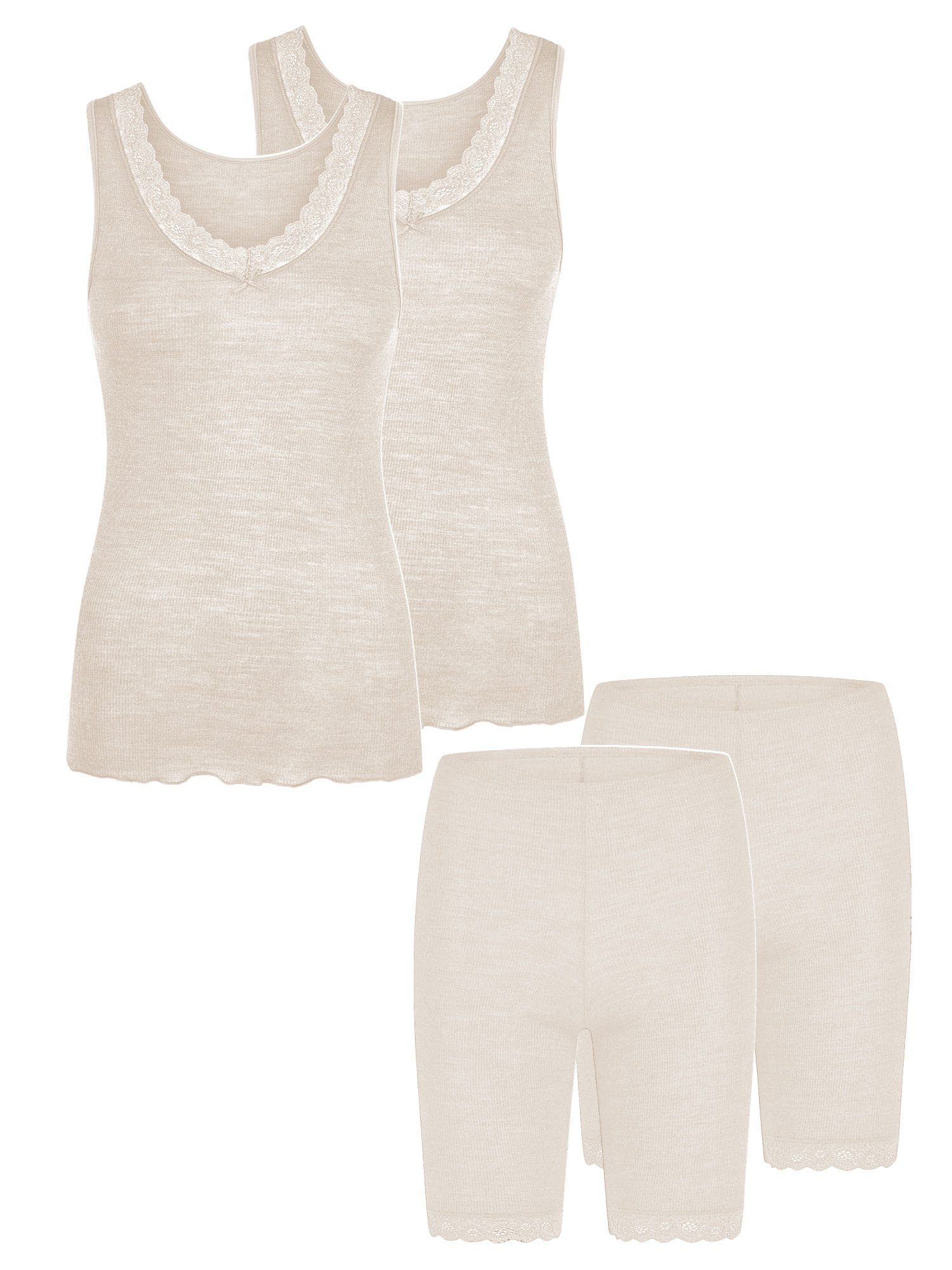 Nina Von C. Set: Unterhemd 2er Pack Achseltop & Long Pants Wool Silk (Packung, 2-tlg) luxuriöse Rippe aus softer Seide und feinster Merinowolle