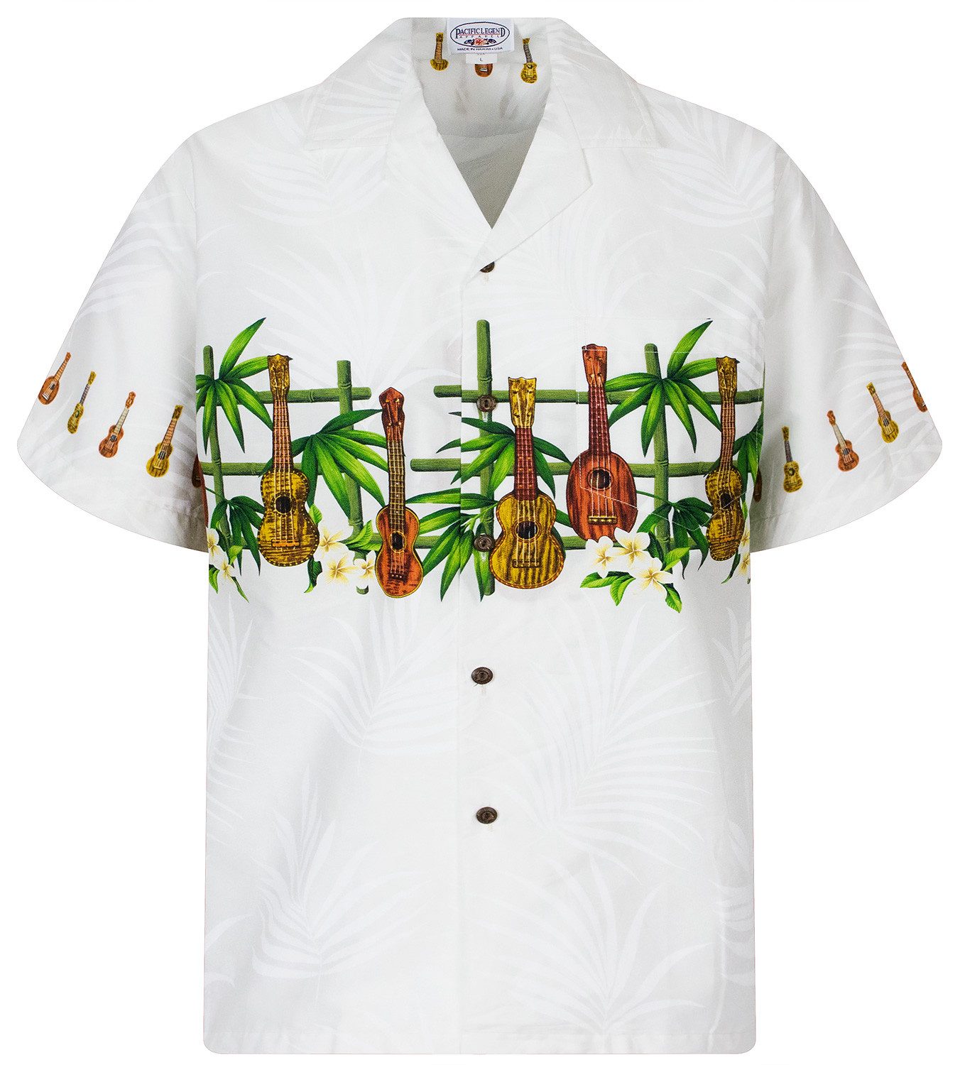 Pacific Legend Hawaiihemd Gitarre Bambus Original Hawaiihemd mit 100% Kokosnuss-Knöpfen