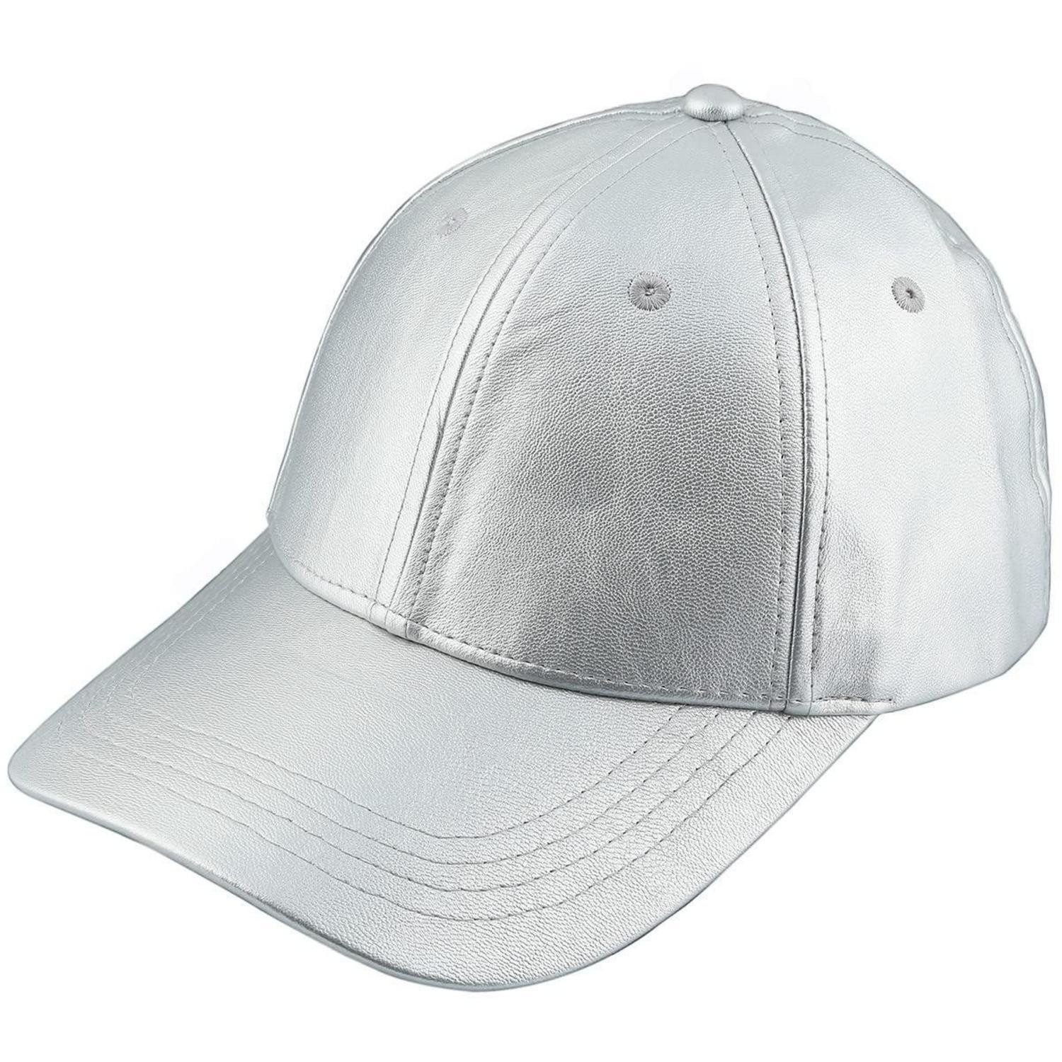 LuxusKollektion Baseball Cap Baseballcap PU Leder Herren Damen Verstellbar Winter 50-60 Silber