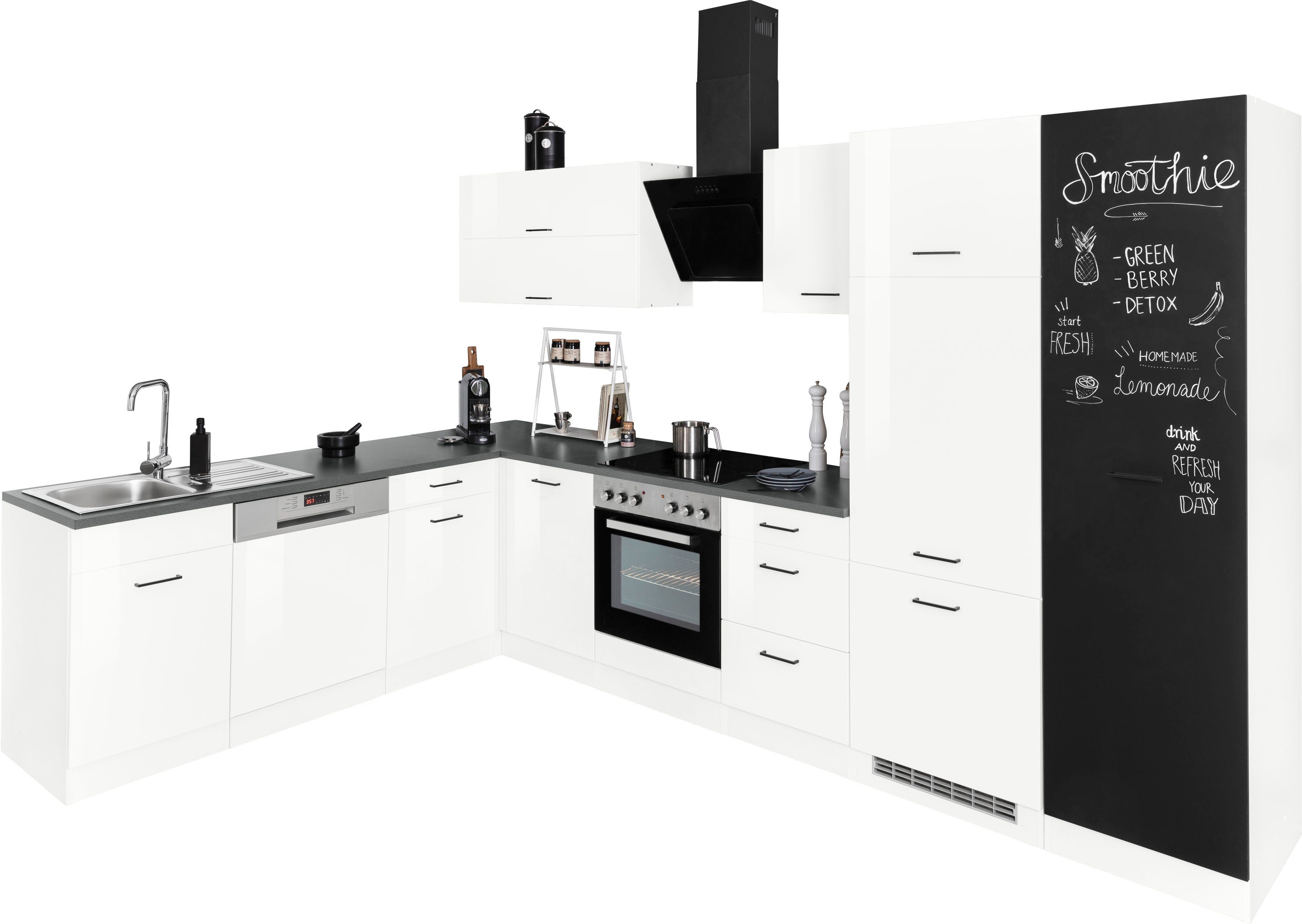 KOCHSTATION Küchenzeile KS-Trier, mit E-Geräten, Stellbreite 220/330 cm