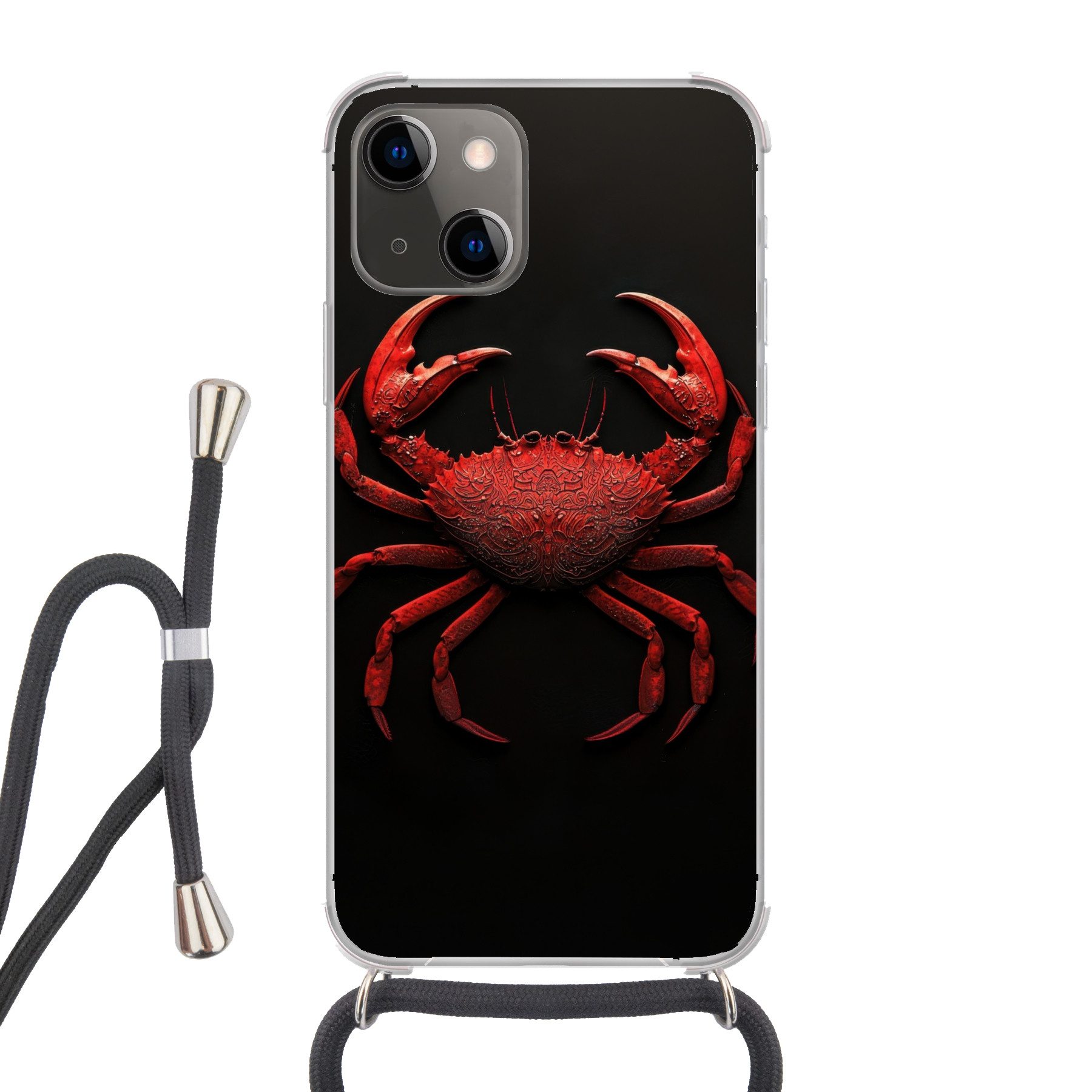 MuchoWow Handyhülle für Apple iPhone 13 Mini Krabbe - Rot - Fisch - Krustentiere, Tragbare Handyhüllen mit Kette zum umhängen, Handykette Handyband