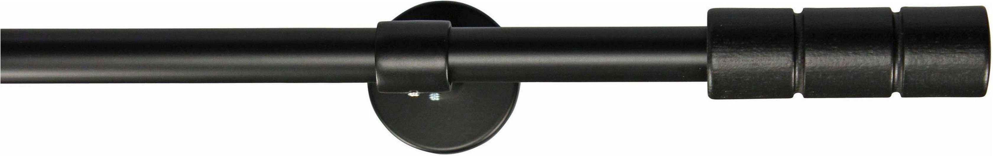 Gardinenstange STAURA, GARESA, Ø 16 mm, 1-läufig, Wunschmaßlänge, mit Bohren, verschraubt, Metall, Vorhanggarnitur, verlängerbar, Knopf mit 2 Rillen, ohne Ringe schwarz