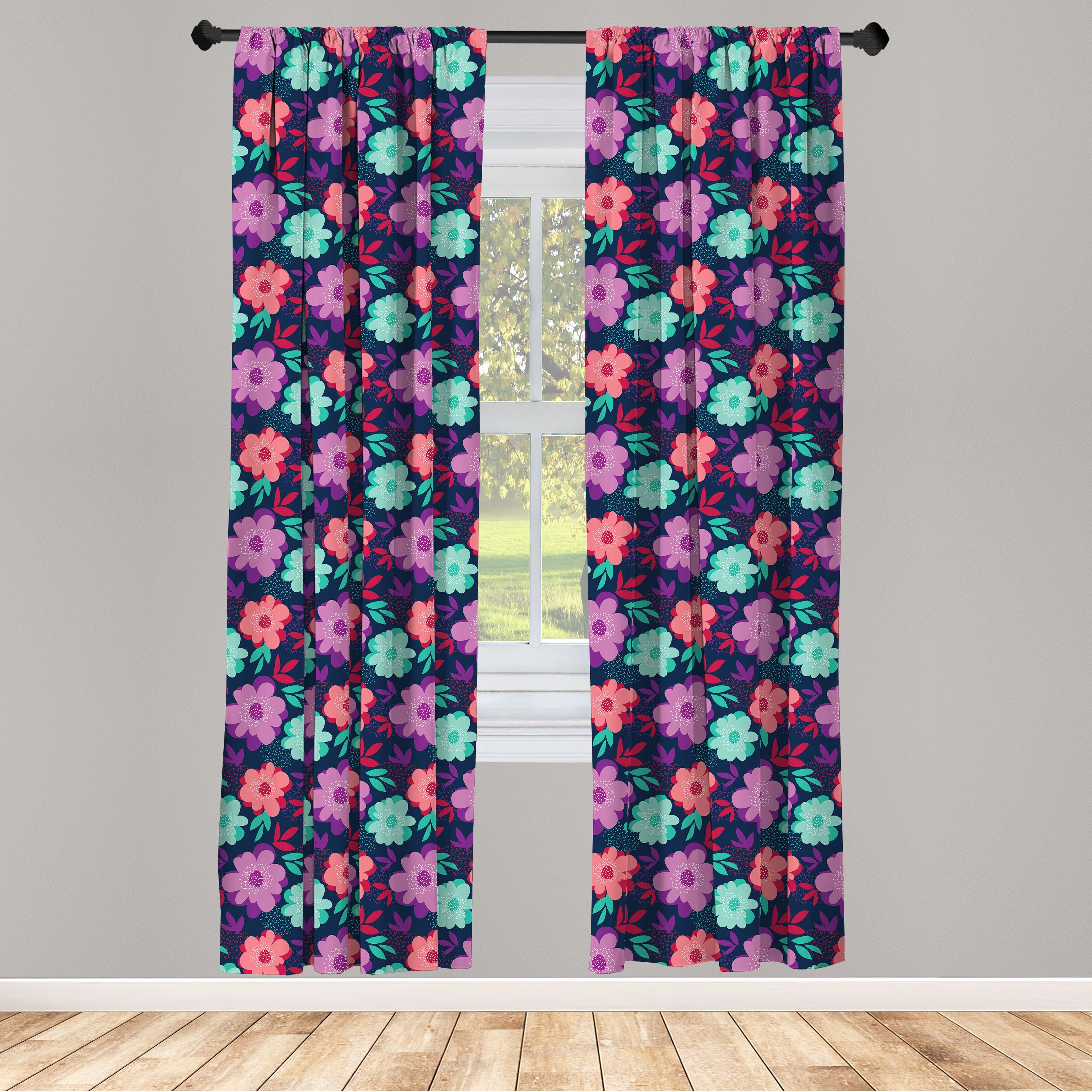 Gardine Vorhang für Wohnzimmer Schlafzimmer Dekor, Abakuhaus, Microfaser, Blumen Moderne abstrakte Blumen-Kunst | Fertiggardinen