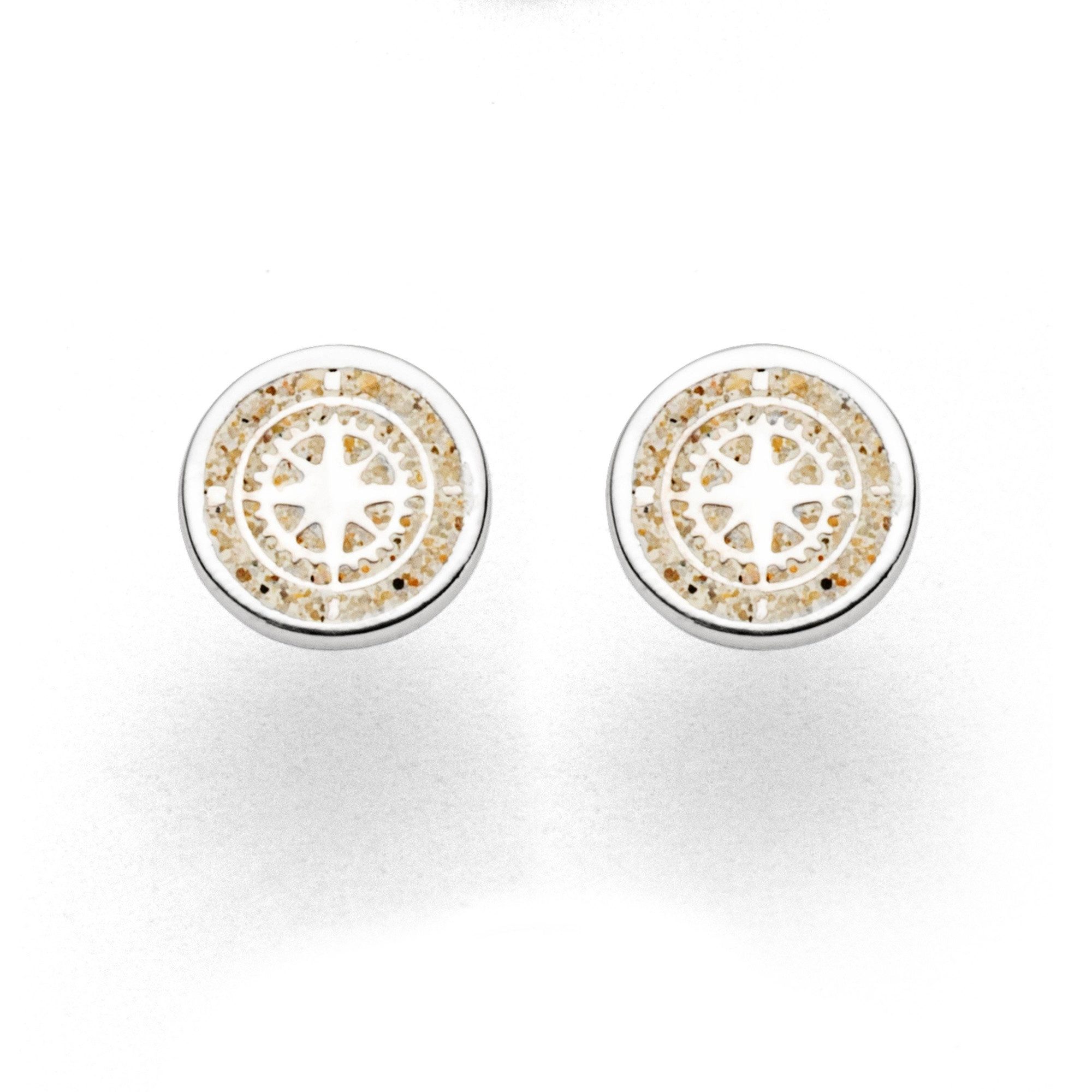 DUR Серьги-гвоздики-Set Kompass O5039, 10 mm – Maritimer Ohrschmuck aus 925er Silber, mit Strandsand – Symbolischer Silberschmuck für Weltenbummler