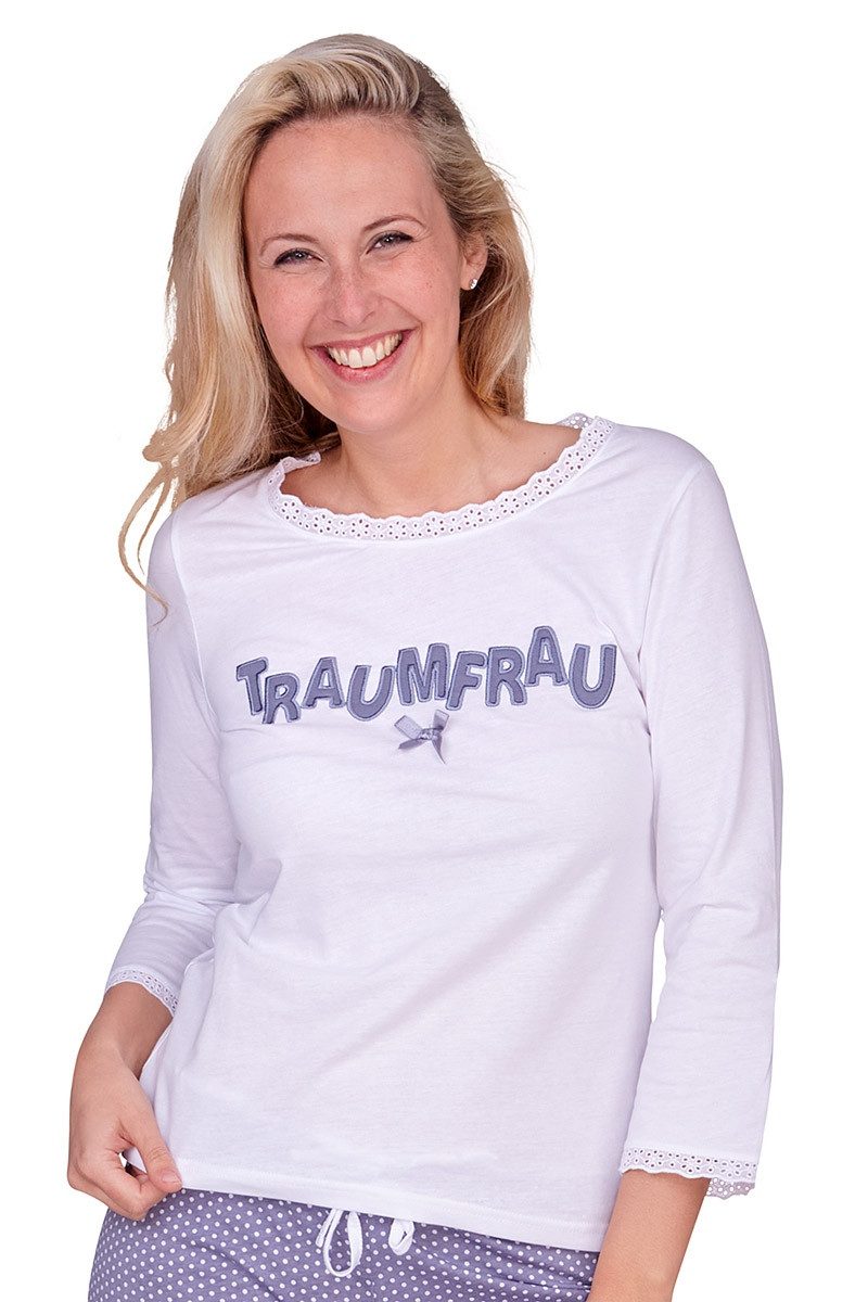 Louis & Louisa Schlafanzug Pyjama Damen - TRAUMFRAU - weiß/grau
