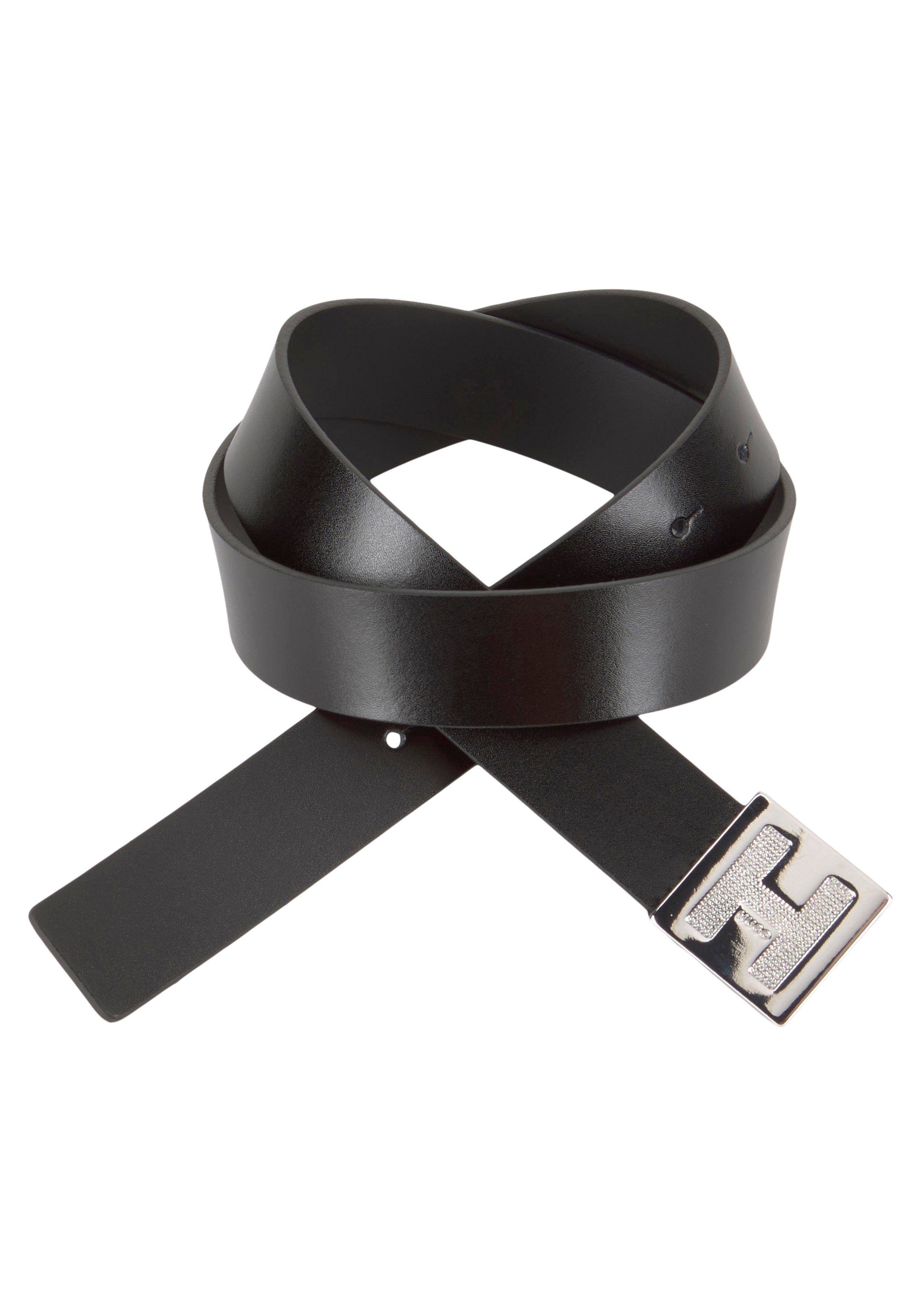Belt modischer auf Karlie Ledergürtel der HUGO mit Schließe black Logoprägung 3cm