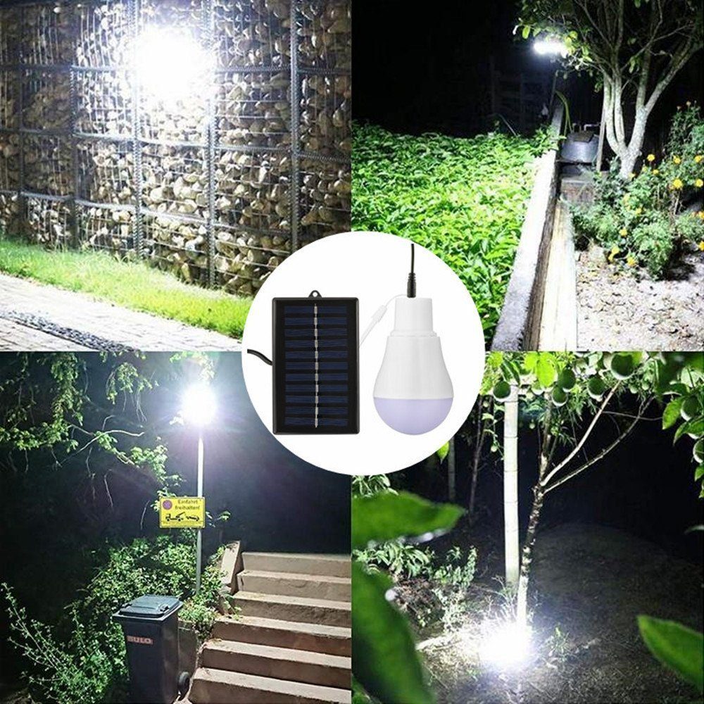 mit Gartenhaus LED Stück Solar LED Solarleuchte LETGOSPT Ladekabel, 3m LED Birne, Panel Solar Beleuchtung 3W Camping, integriert, Wandern, Kaltweiß, Tragbare Glühbirne, fest für Solarlampe 2 Angeln,