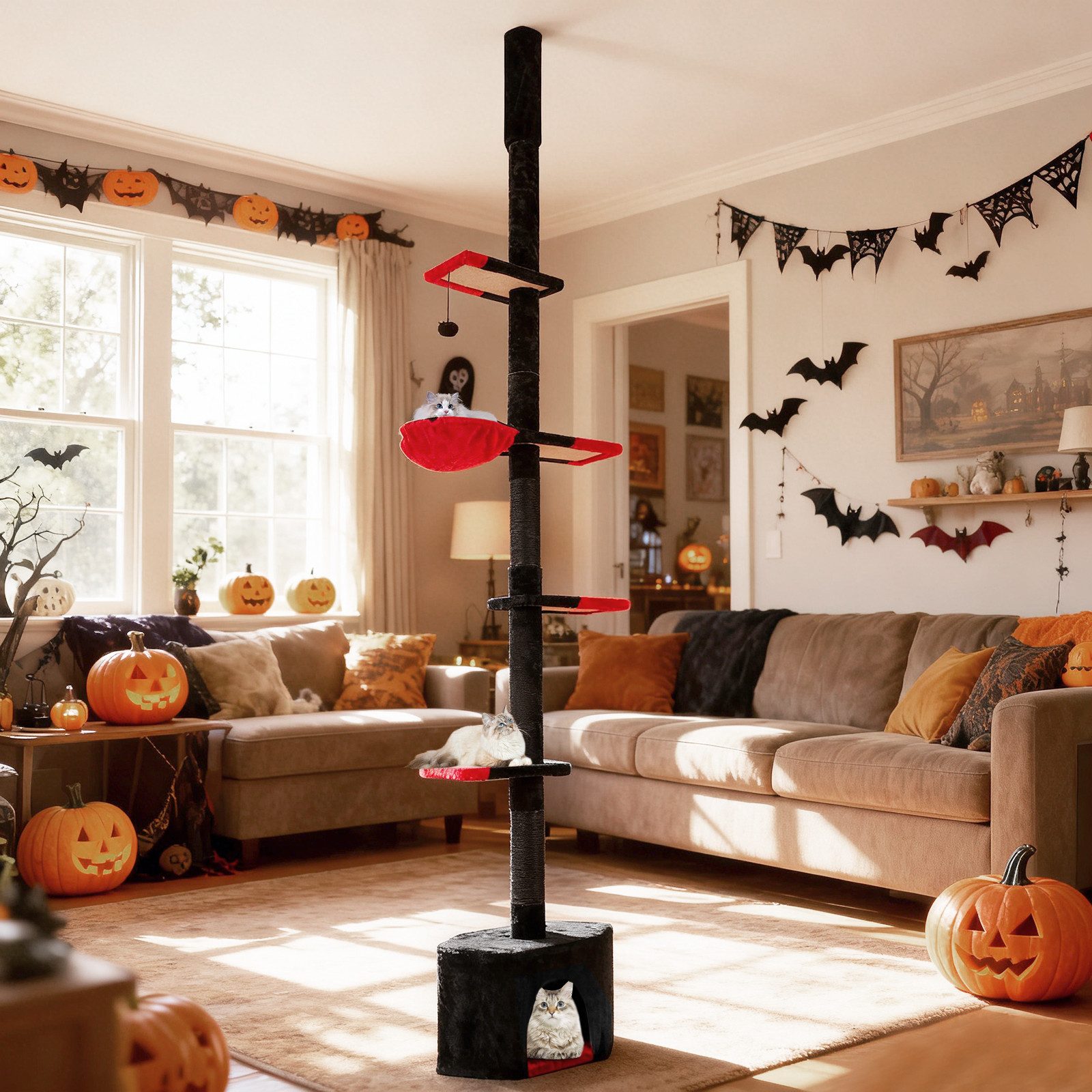 COSTWAY Kratzbaum Katzenbaum deckenhoch, Gotisch Halloween, 245-300 cm