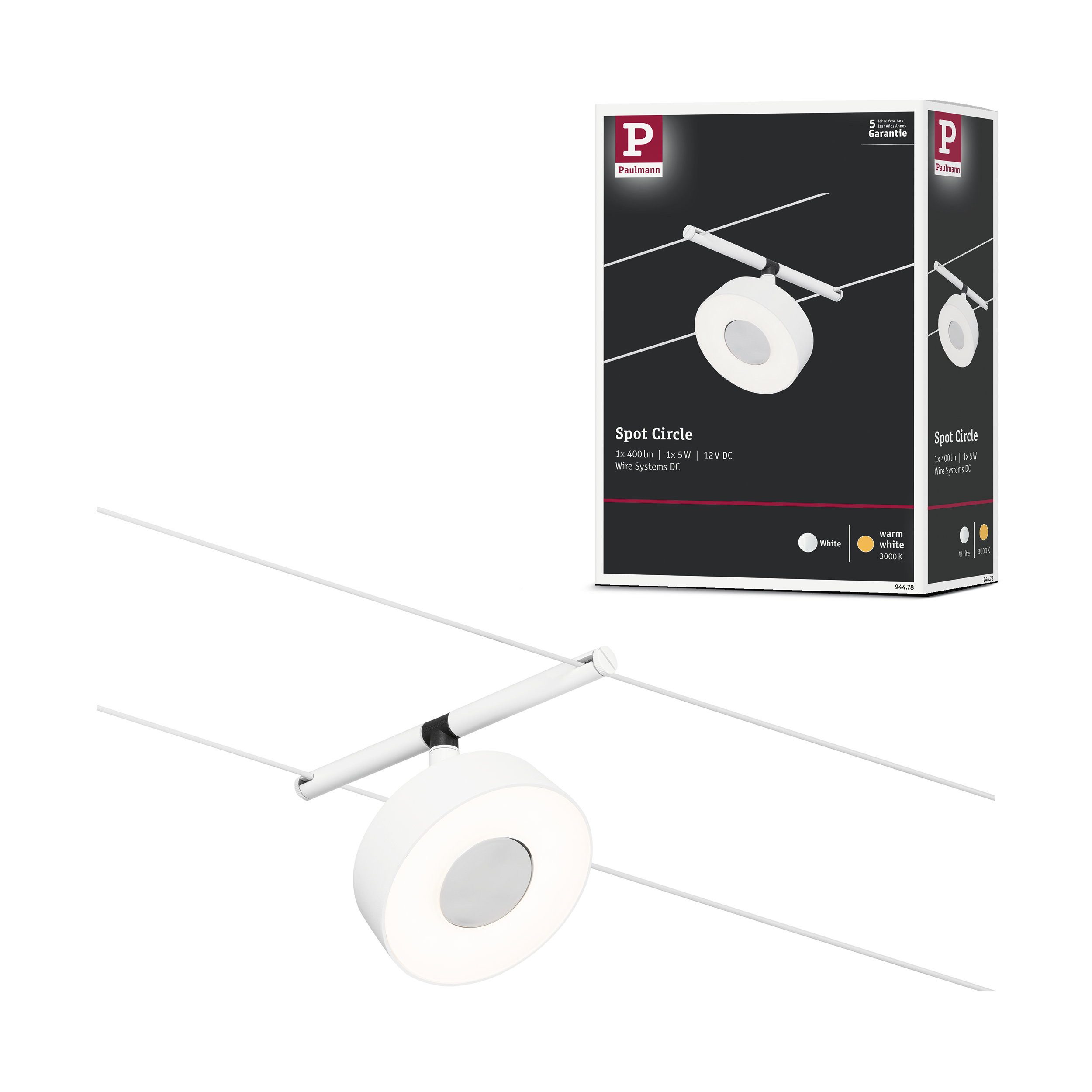 Paulmann LED Wandleuchte CorDuo LED Seilsystem Circle Einzelspot 180lm 5W 3000K 12V Weiß matt