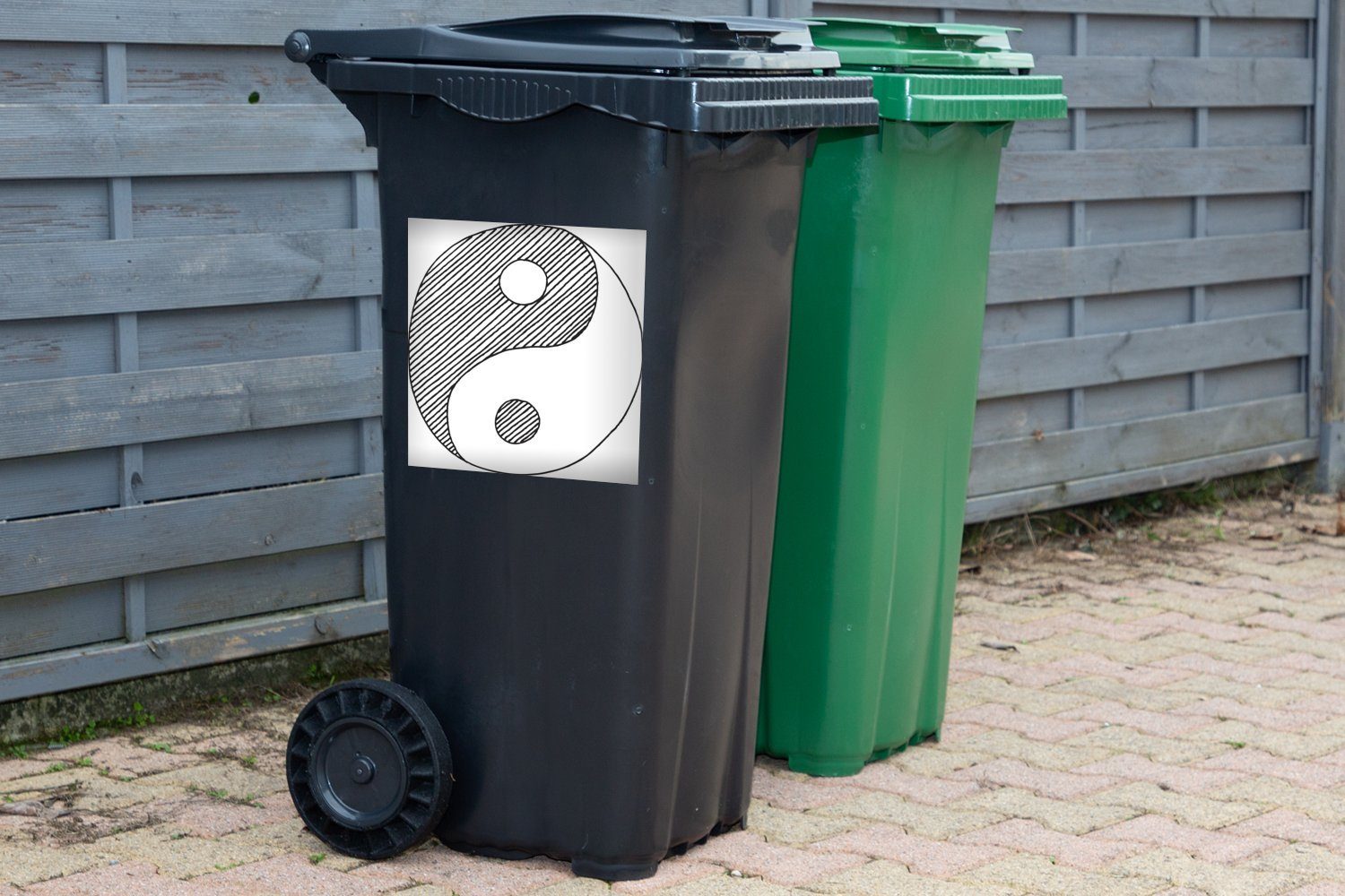 Illustration Mülltonne, und skizzierten MuchoWow Abfalbehälter St), Yang Sticker, Eine Logos (1 Mülleimer-aufkleber, Yin Container, eines Wandsticker