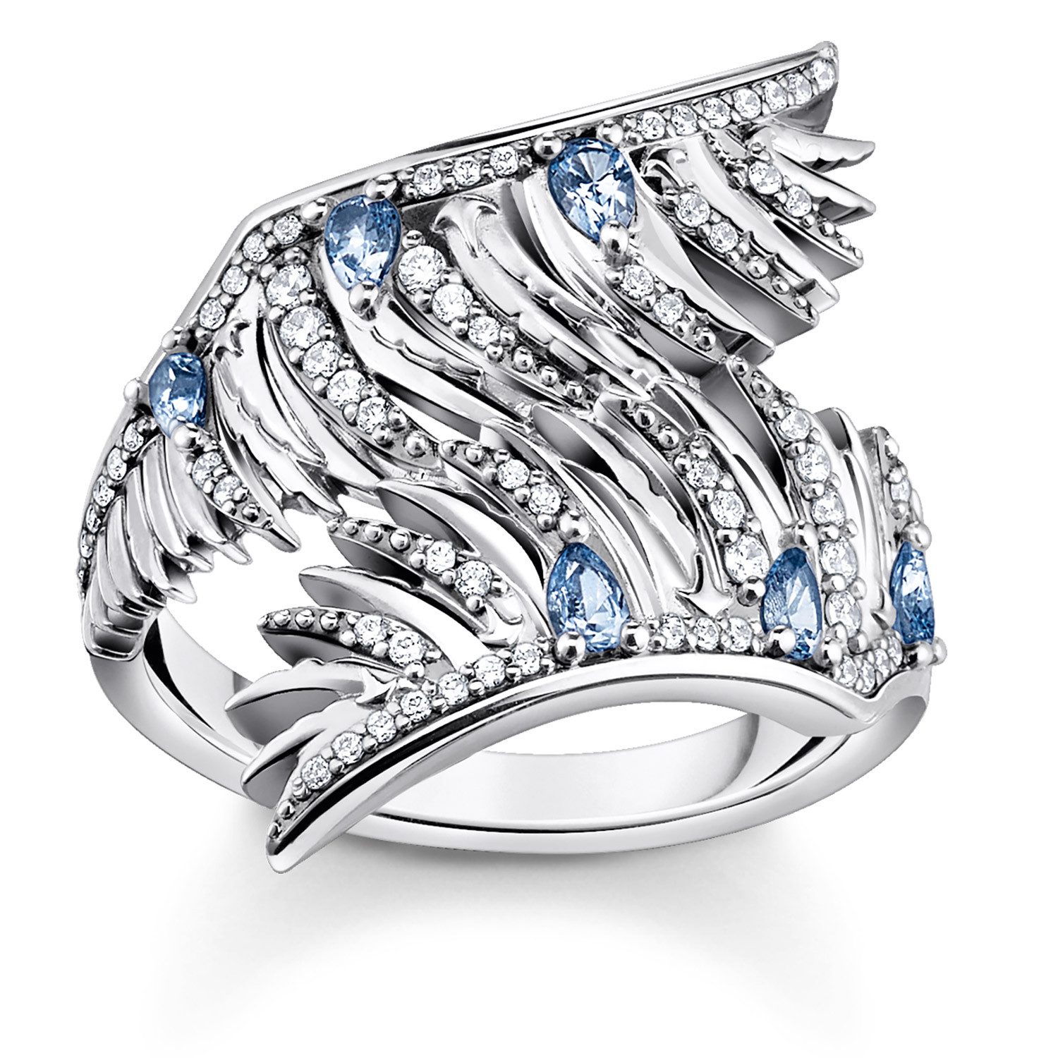 THOMAS SABO Silberring Damen-Phönix-Flügel Blaue Steine