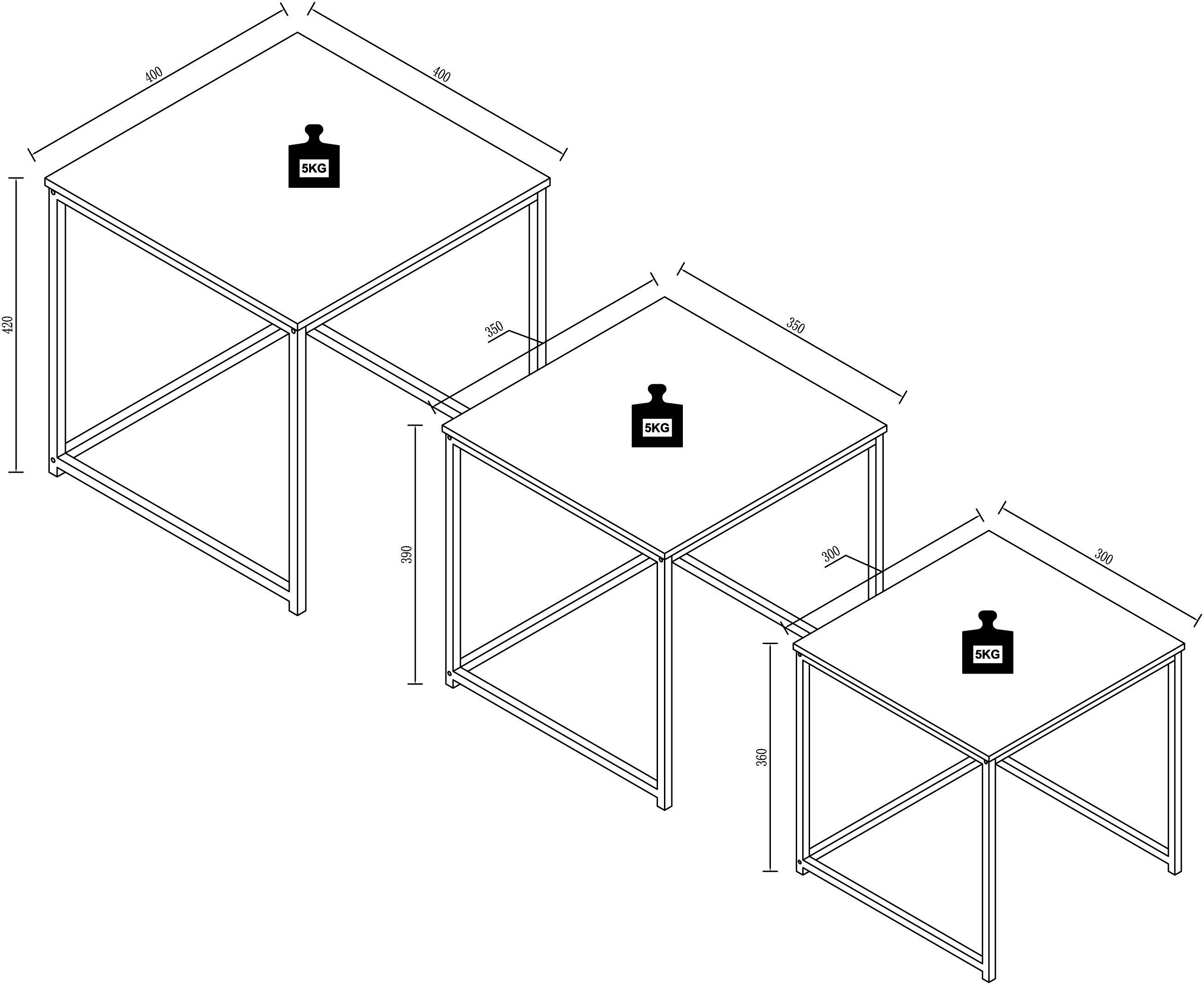 VCM Couchtisch Glisal 3er Set B. 40 x T. 42 x H. 40 cm, Kombinierbares Tischset mit Ablagefläche, im Wohnzimmer, Holzwerkstoff – Bild 4 von 4