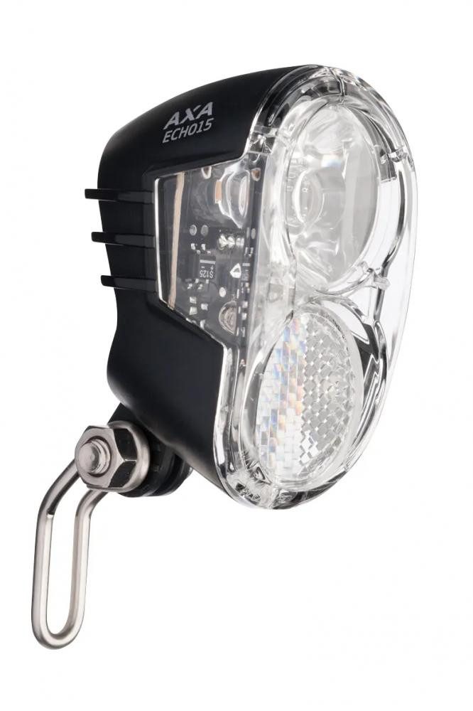 Fahrradbeleuchtung AXA Echo 15 LED Nabendynamo-Scheinwerfer, 15 Lux, Edelstahlhalter, Kab