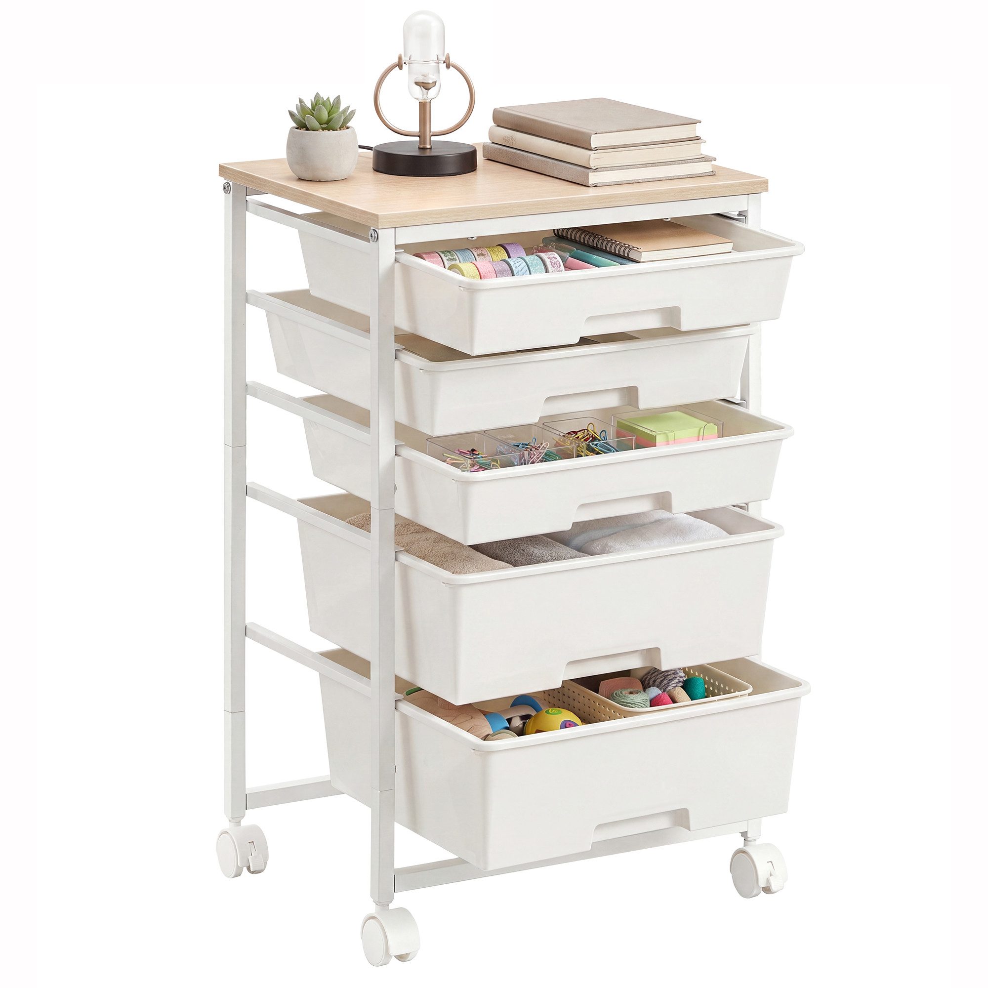 VASAGLE Beistellwagen Rollwagen mit Schubladen, Rollcontainer, Organizer für Küche und Bad, 5 Ebenen Nischenwagen mit Rollen, 39,5 x 28,5 x 63 cm