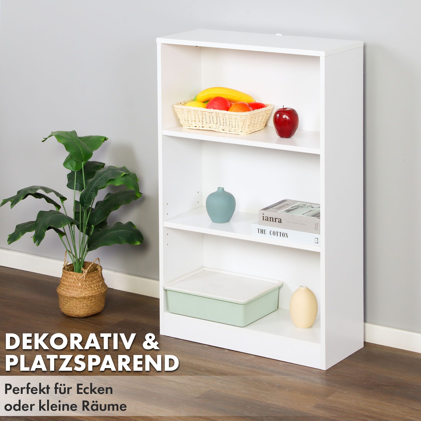 Floordirekt Bücherregal Maine, schmales Holzregal, Standregal mit Kippschutz an der Rückwand, 3 Etagen 1-tlg., 60x24x93 cm Wasser- & Abriebfeste Oberfläche, off – Bild 3 von 5