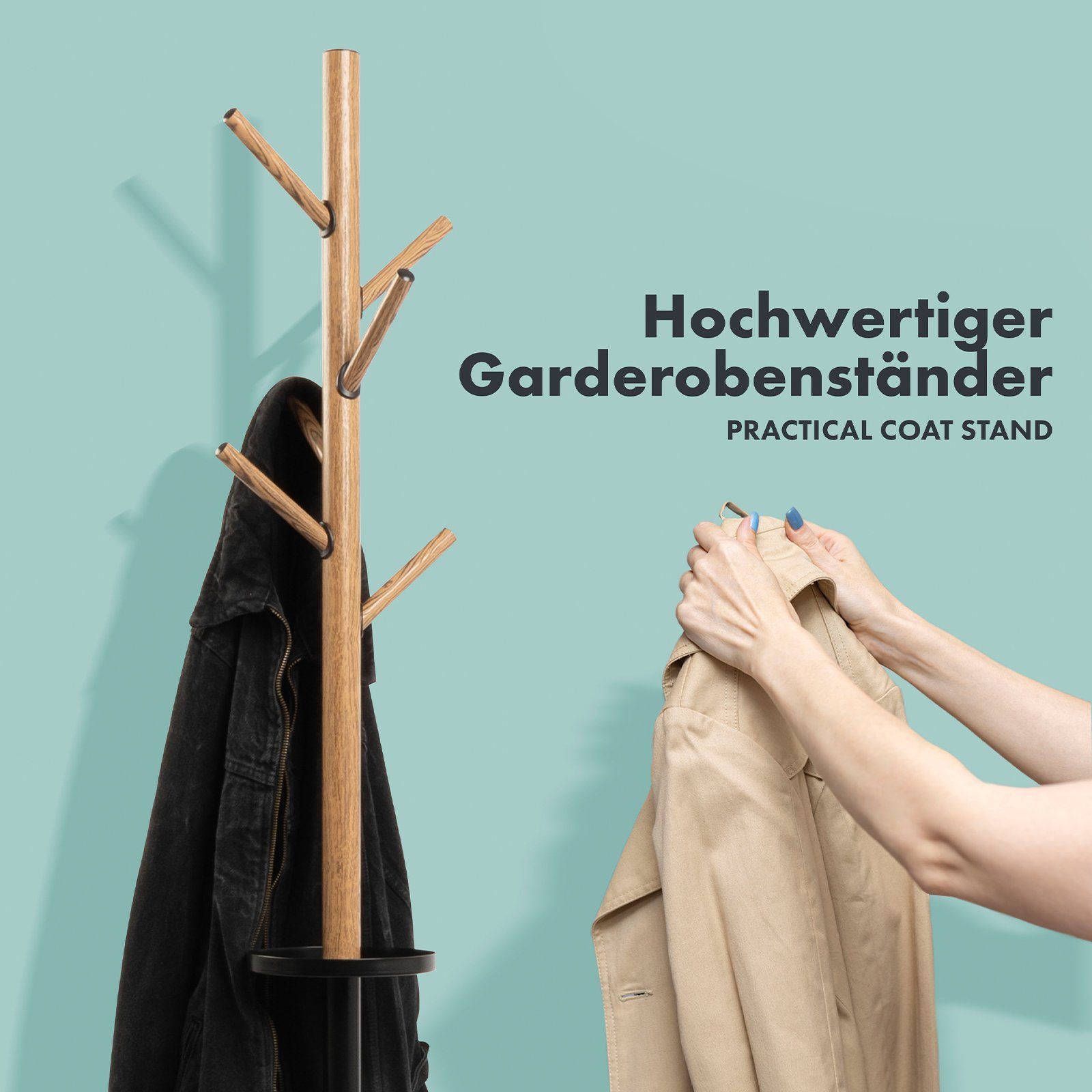 Karat Garderobenständer William, Kleiderständer, 6 Kleiderhaken, Runder Sta günstig online kaufen