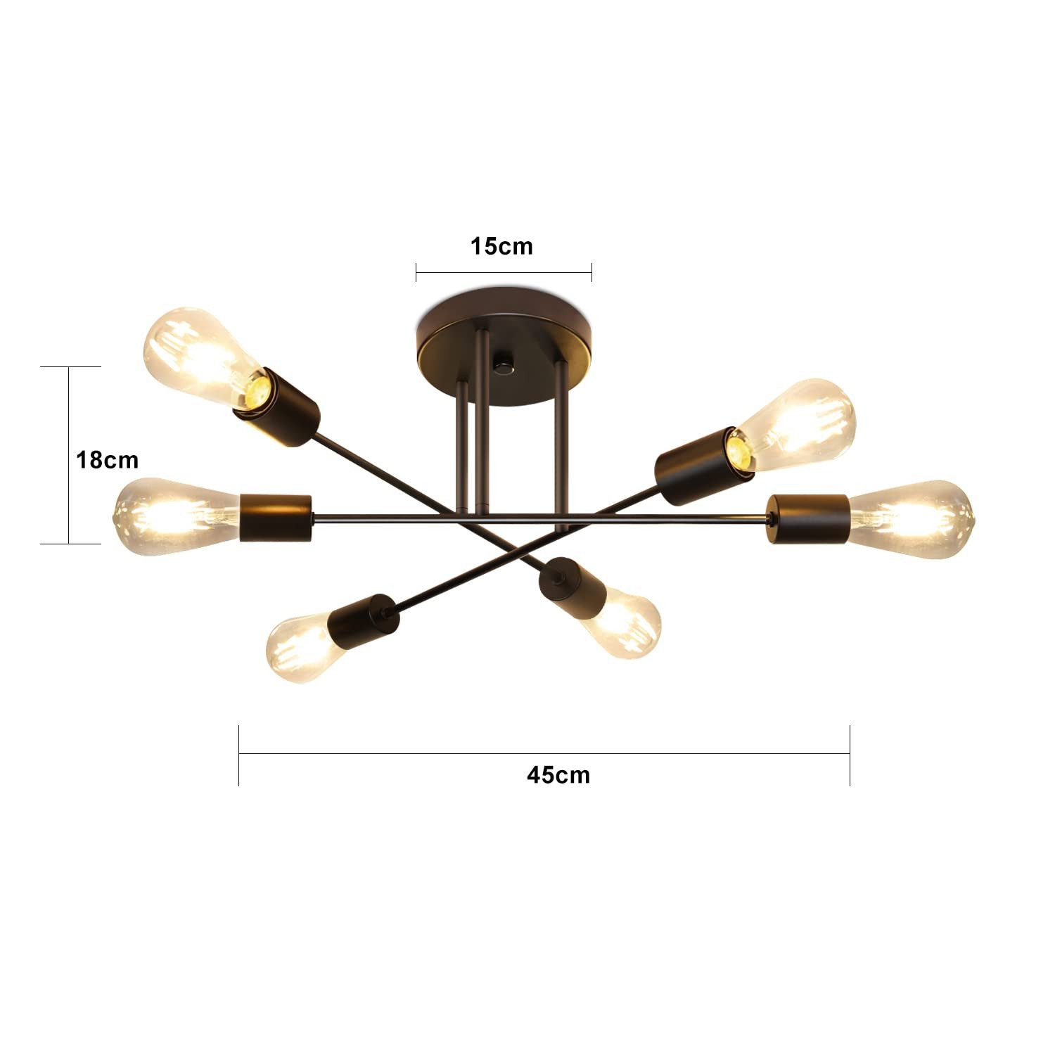 Nettlife Deckenleuchten Wohnzimmer 6 Flammig Schwarz/Weiß/Gold E27 Deckenlampe Vintage, LED wechselbar, Schlafzimmer Flur Balkon Küche