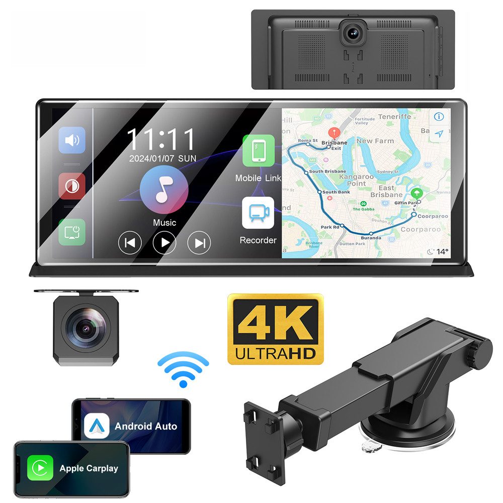 XGODY 11.3" 4K Dashcam Apple CarPlay Android Auto Rückfahrkamera Auto Radio Dashcam (HD, Tragbar Autoradio Rückfahrkamera IPS Touchscreen FM AUX)