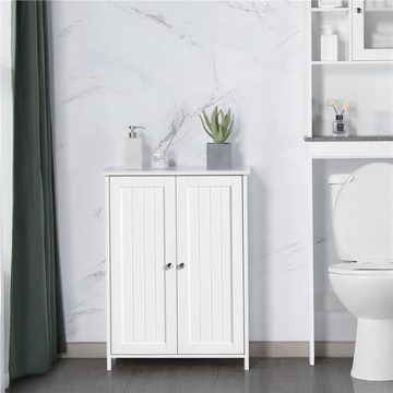 Yaheetech Badkommode Badezimmerschrank freistehender Badschrank Aufbewahrungsschrank, mit Doppeltür und verstellbare Regalebene Weiß 60 * 30 * 80.5cm