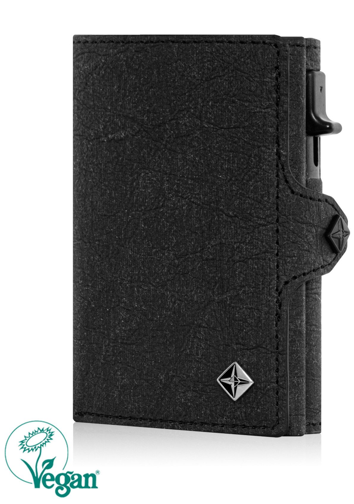 von Elbstein Hamburg Smart-Wallet Vegan 'Lasse'. Geldbörse mit Card-Holder. Veganes Slim Wallet Münzfach (handgefertigt, Made in Europe), The Vegan Society - Zertifizierung