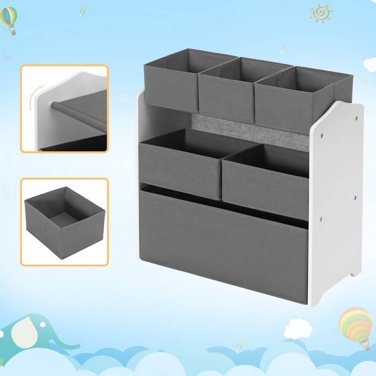 Aufbewahrungsboxen MDF 1-tlg., Vliesstoff, aus Kinderregal, EUGAD Weiß+Grau