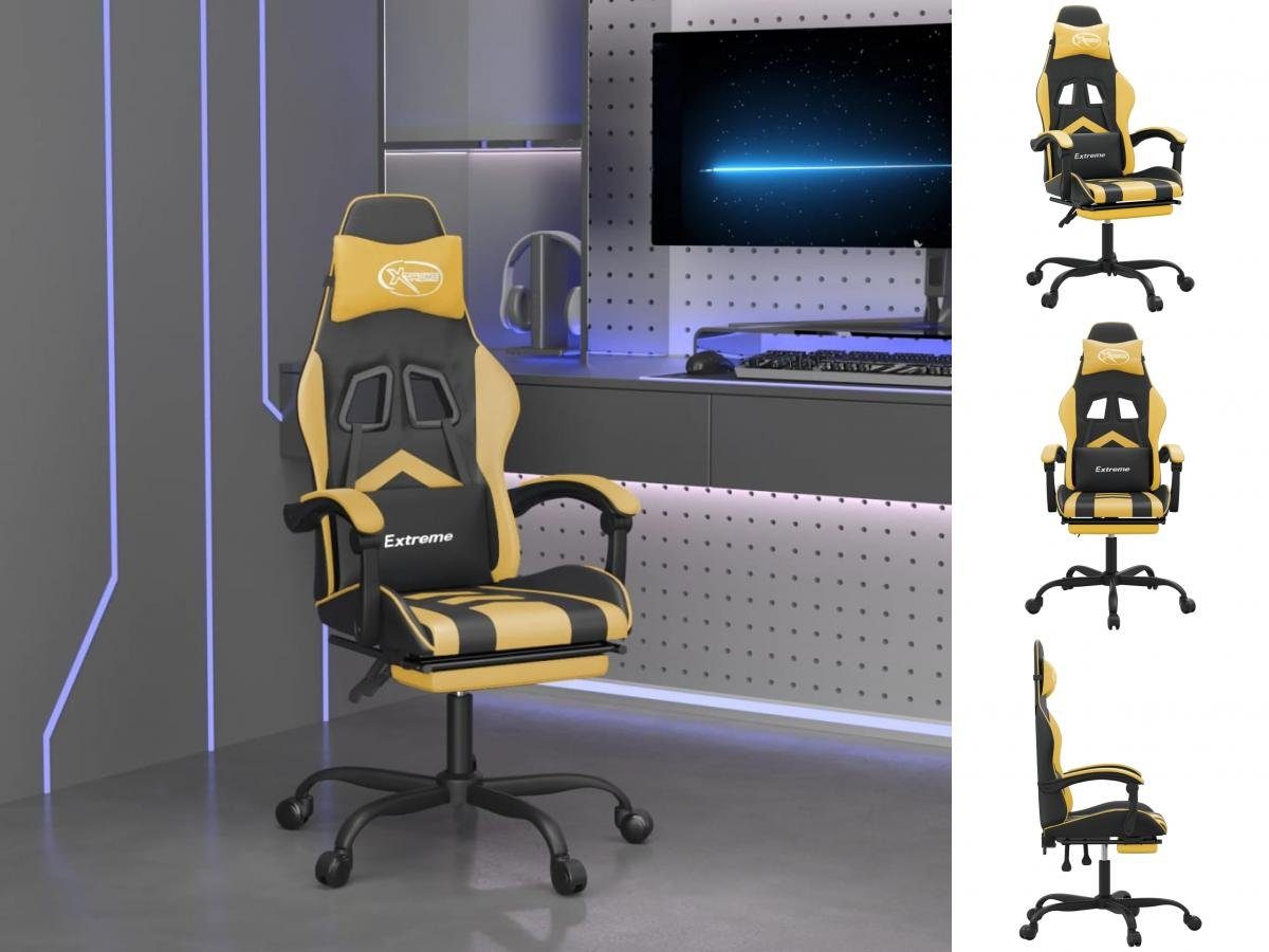 vidaXL Bürostuhl Gaming-Stuhl Fußstütze Schwarz Kunstleder mit und Golden
