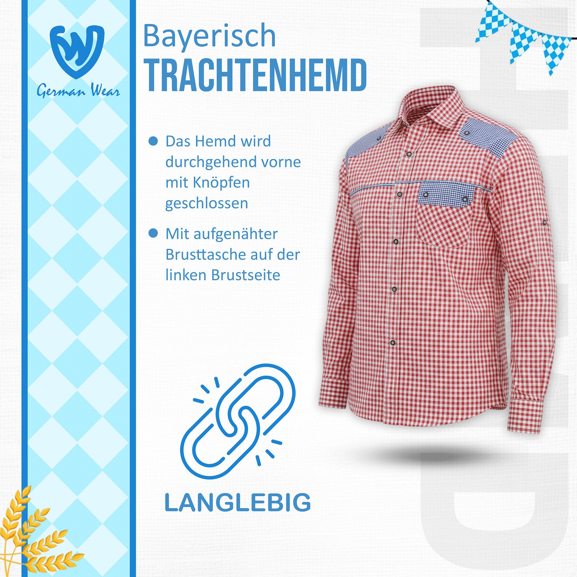 German Wear Trachtenhemd GW1243 Red Karo Trachtenhemd kariert Hemd für Trachtenlederhosen – Bild 5 von 5