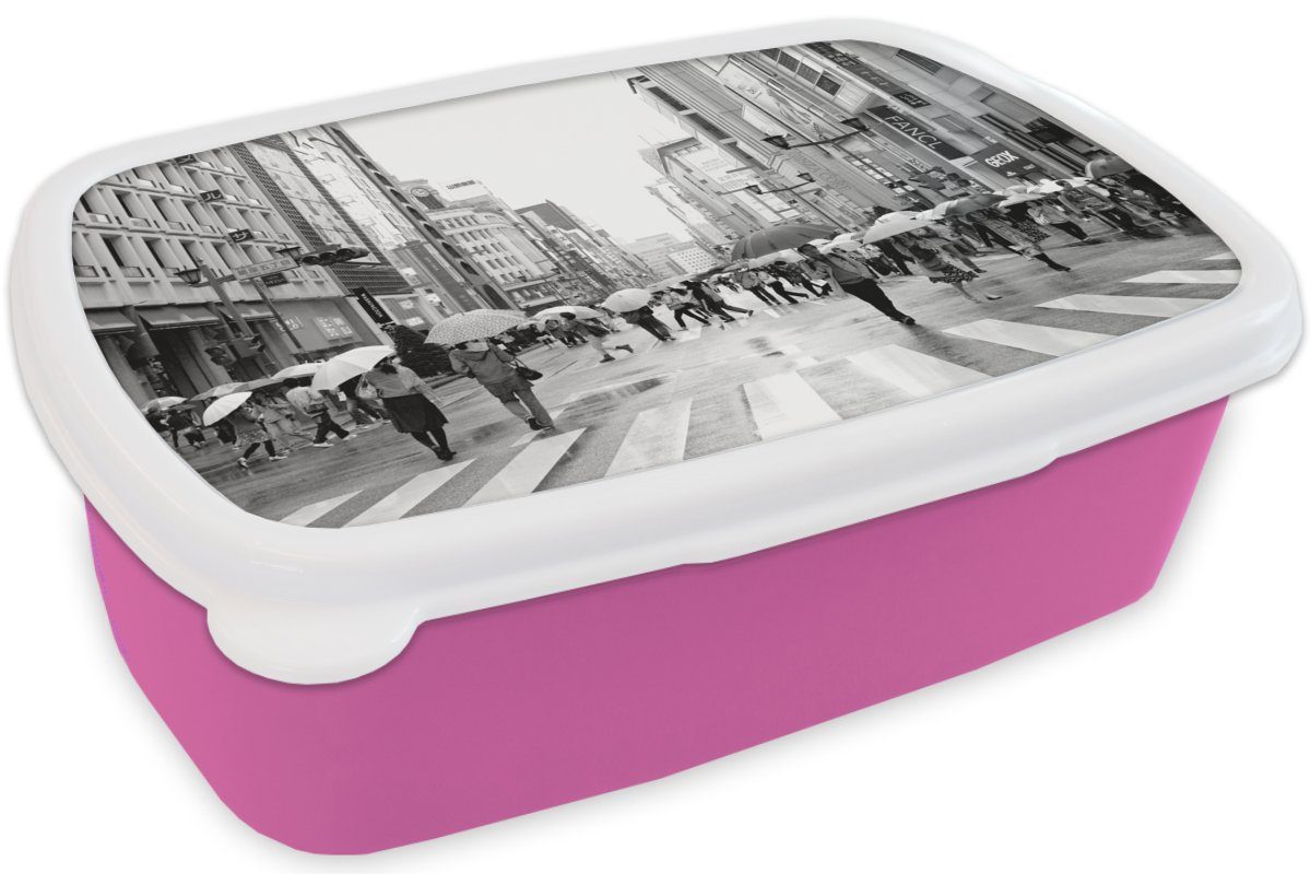 Lunchbox Erwachsene, Snackbox, schwarz-weiß Mädchen, im rosa Brotbox Kinder, Ginza (2-tlg), Kunststoff MuchoWow Foto, Brotdose Regen für Kunststoff,