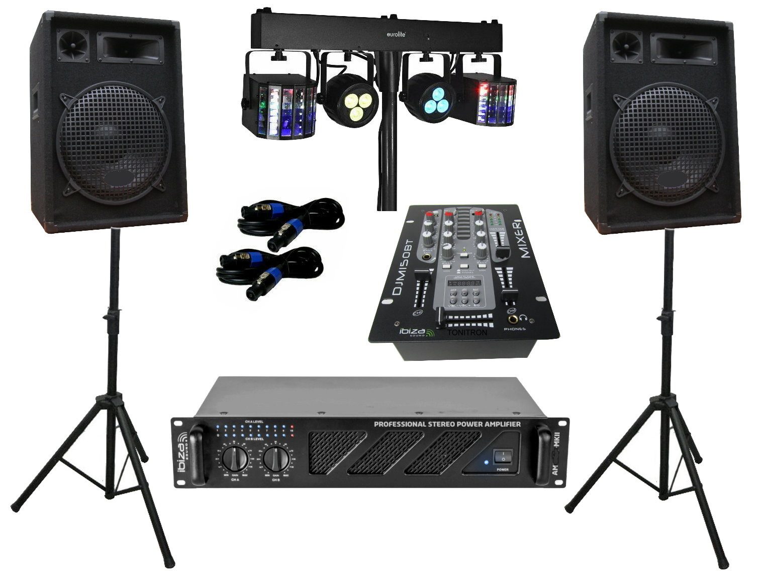 PA Party DJ Disco Lautsprecher Verstärker BT Mixer Stativ Lichtset 168 Party-Lautsprecher