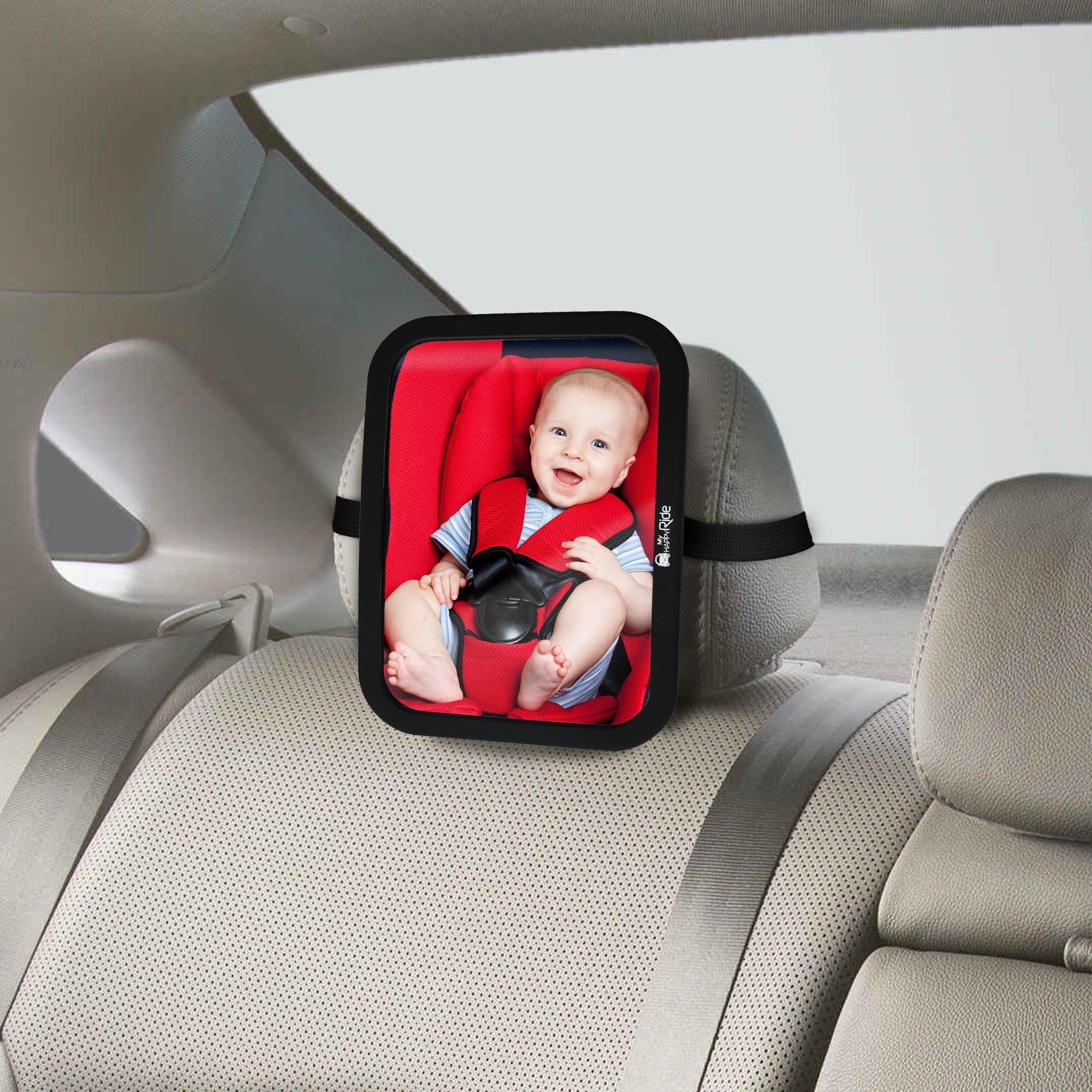 MyHappyRide® Babyspiegel Rücksitzspiegel Babyschale für Auto-Rückspiegel Bruchsicher Baby - schwenkbar, fürs 360°