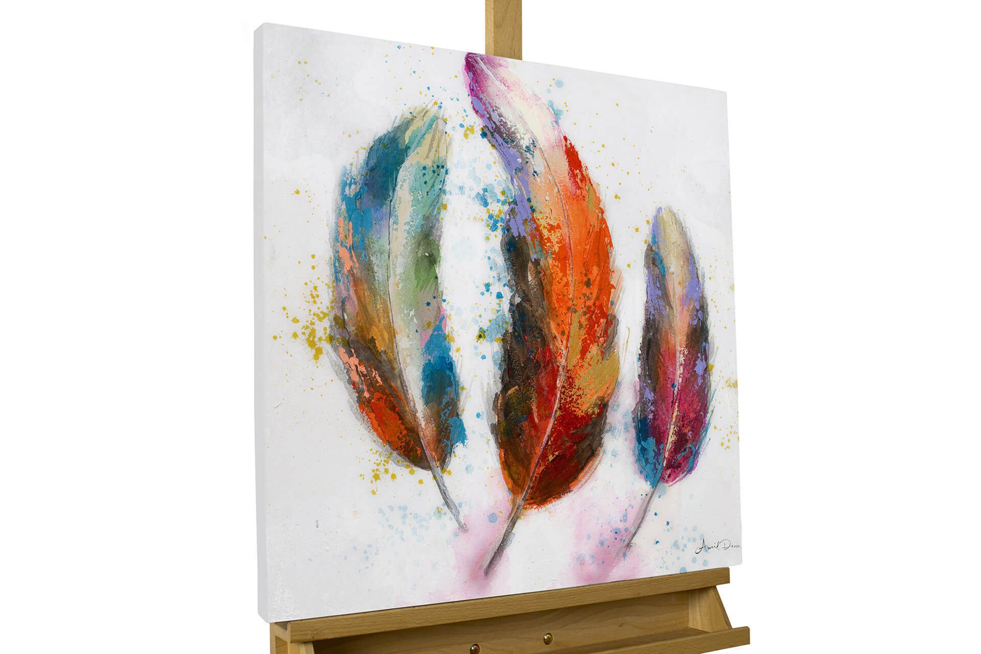 KUNSTLOFT Картина Federleicht 60x60 cm, Leinwandbild 100% HANDGEMALT Wandbild Wohnzimmer